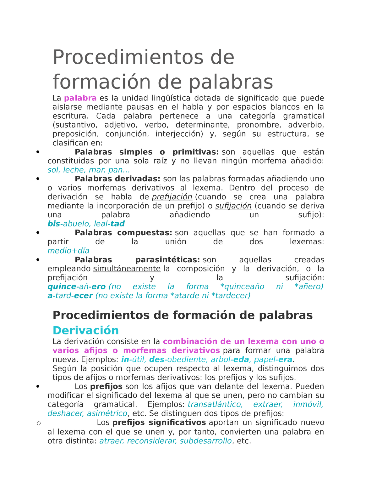 Procedimientos De Formación De Palabras Procedimientos De Formación