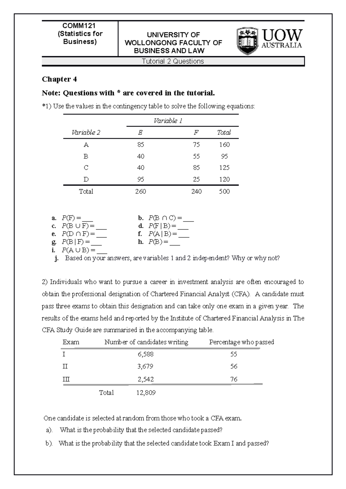 COMM121 T02 Questions Ch 4-5 - COMM (Statistics For Business ...