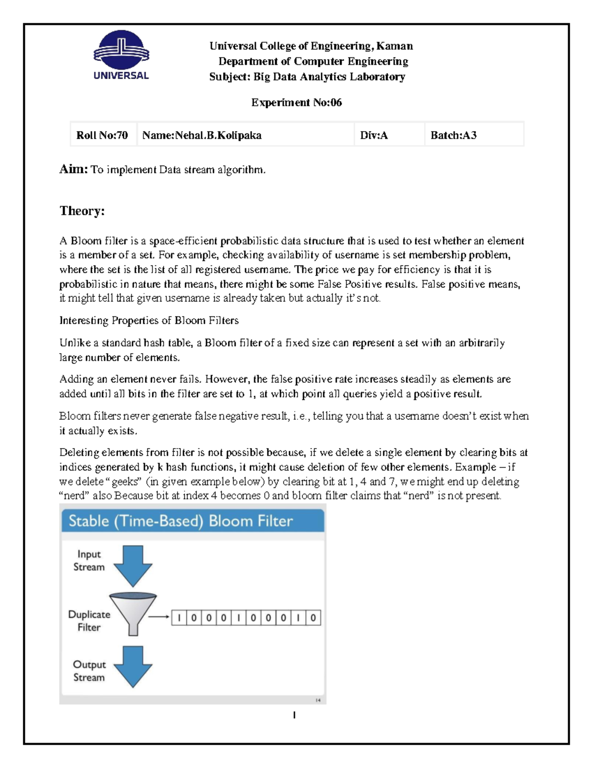EXP-06 Bloom Filter - practical - Universal College of Engineering ...
