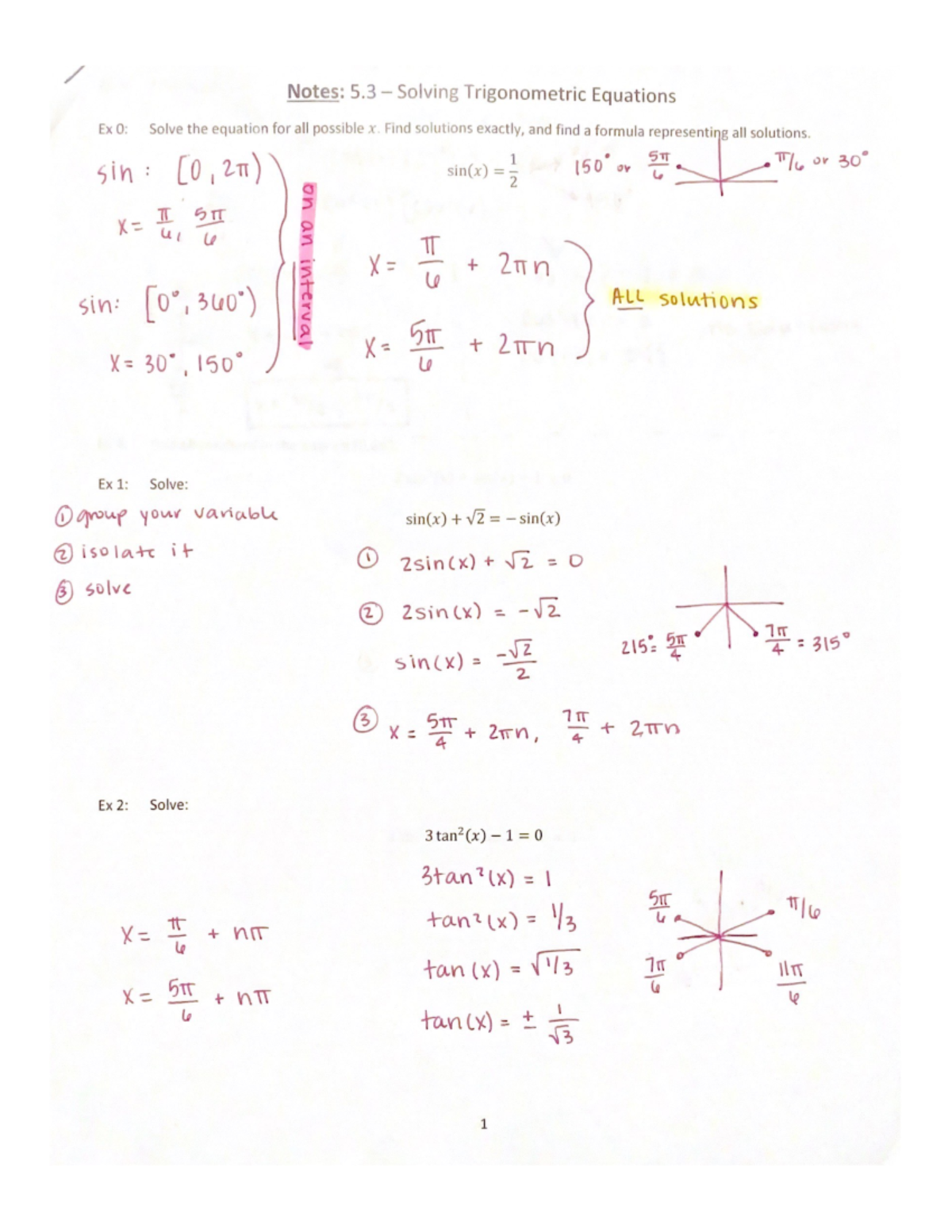 5.3 Notes - Solving Trigonometric Equations - MATH 118 - Studocu