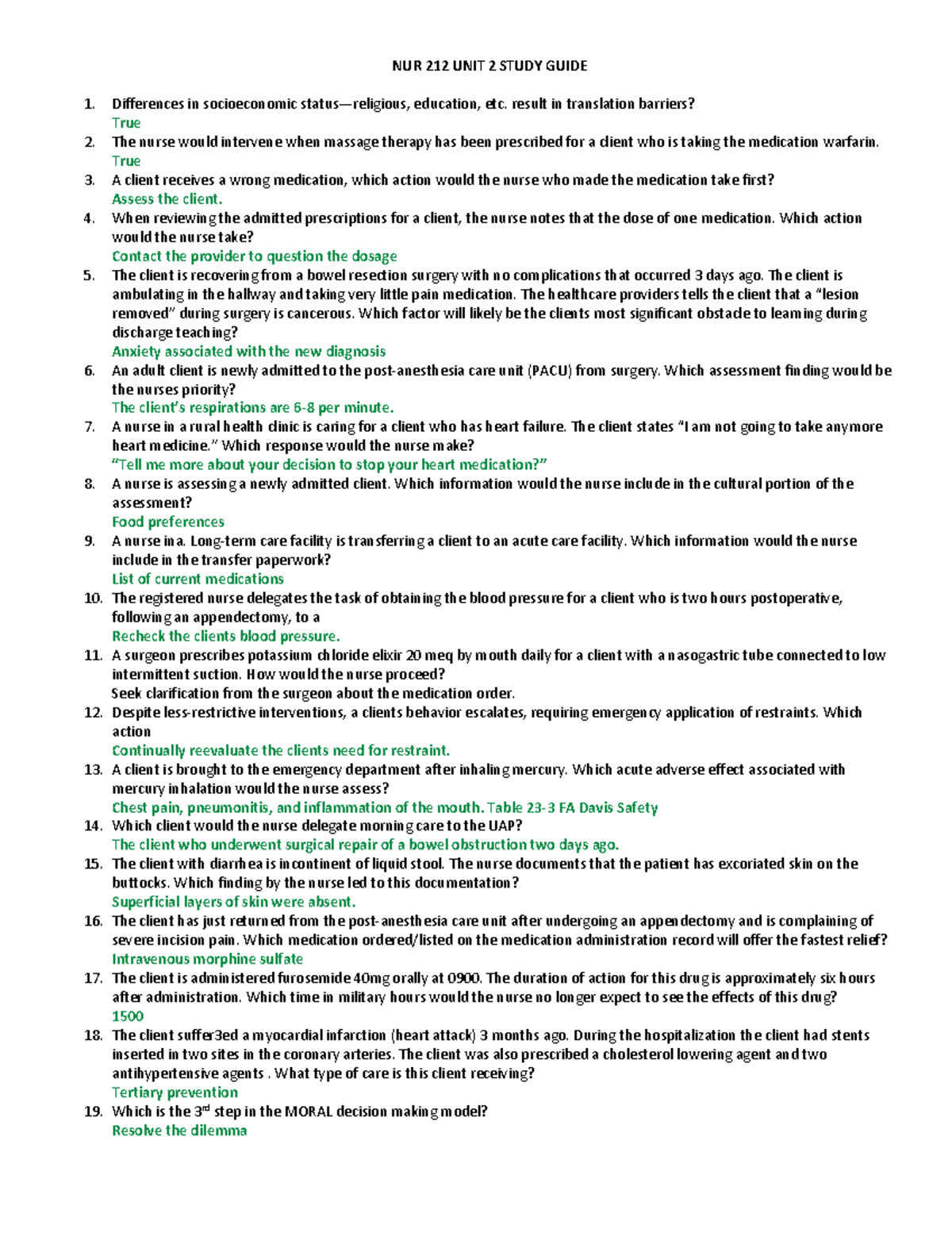 NUR 212 UNIT 2 Study Guide copy - NUR 212 UNIT 2 STUDY GUIDE ...