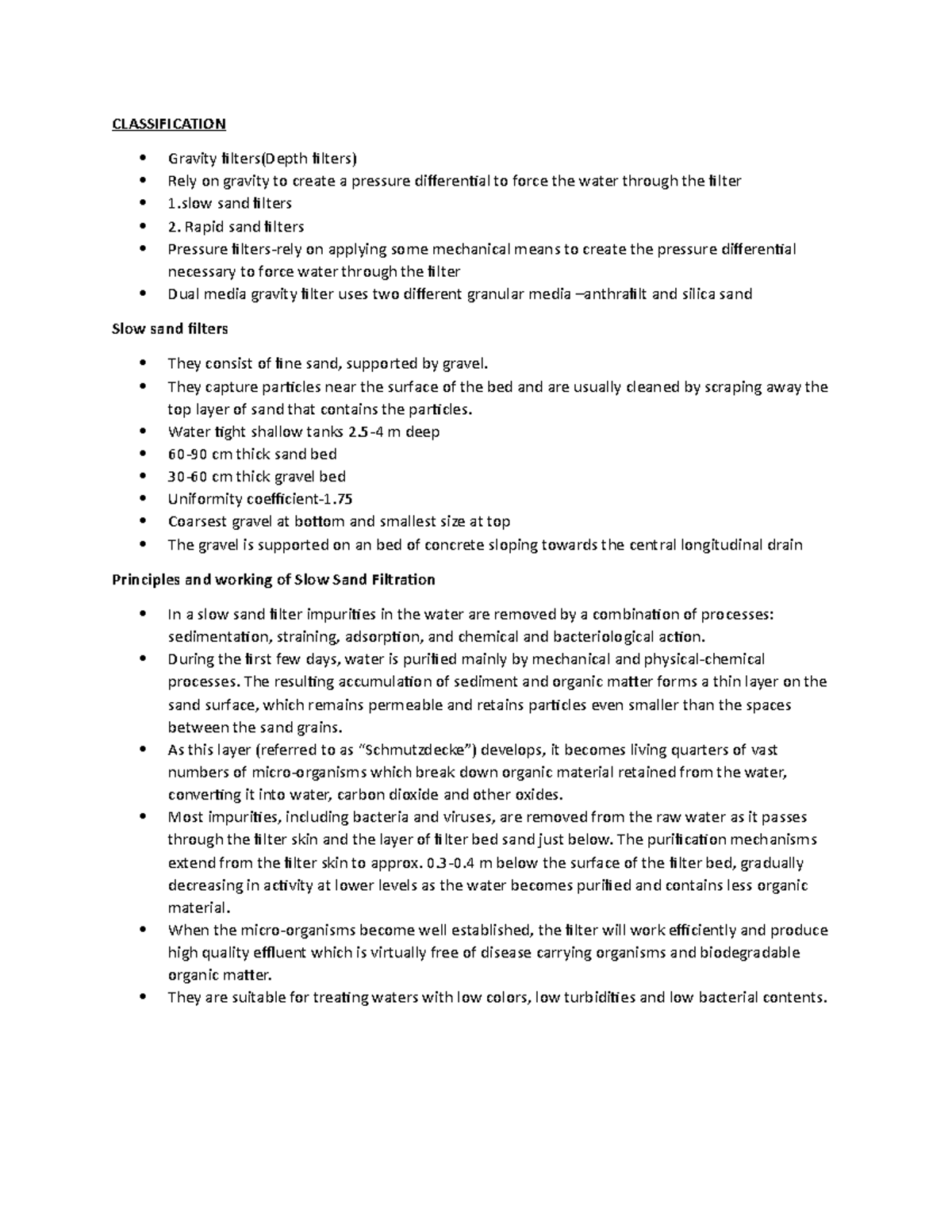 Slow sand filters - Lecture notes - CLASSIFICATION Gravity filters ...