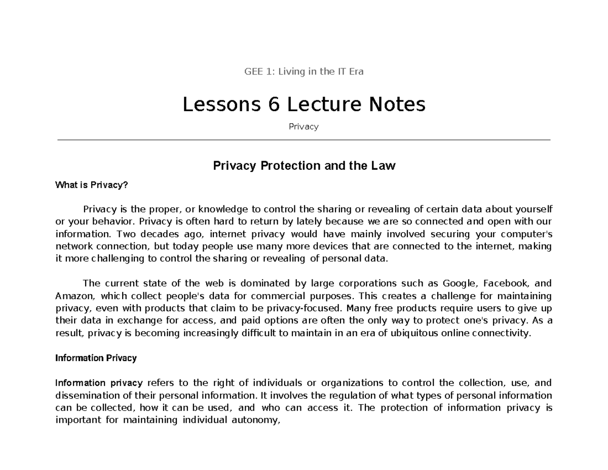 GEE 1 - Final Term Lecture Notes - GEE 1: Living in the IT Era Lessons ...