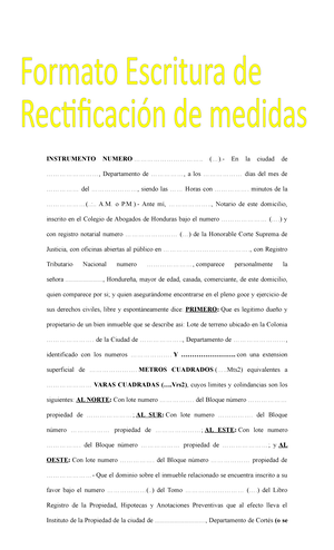 Formato Rectificacion Medidas notariales formato - INSTRUMENTO NUMERO -  Studocu