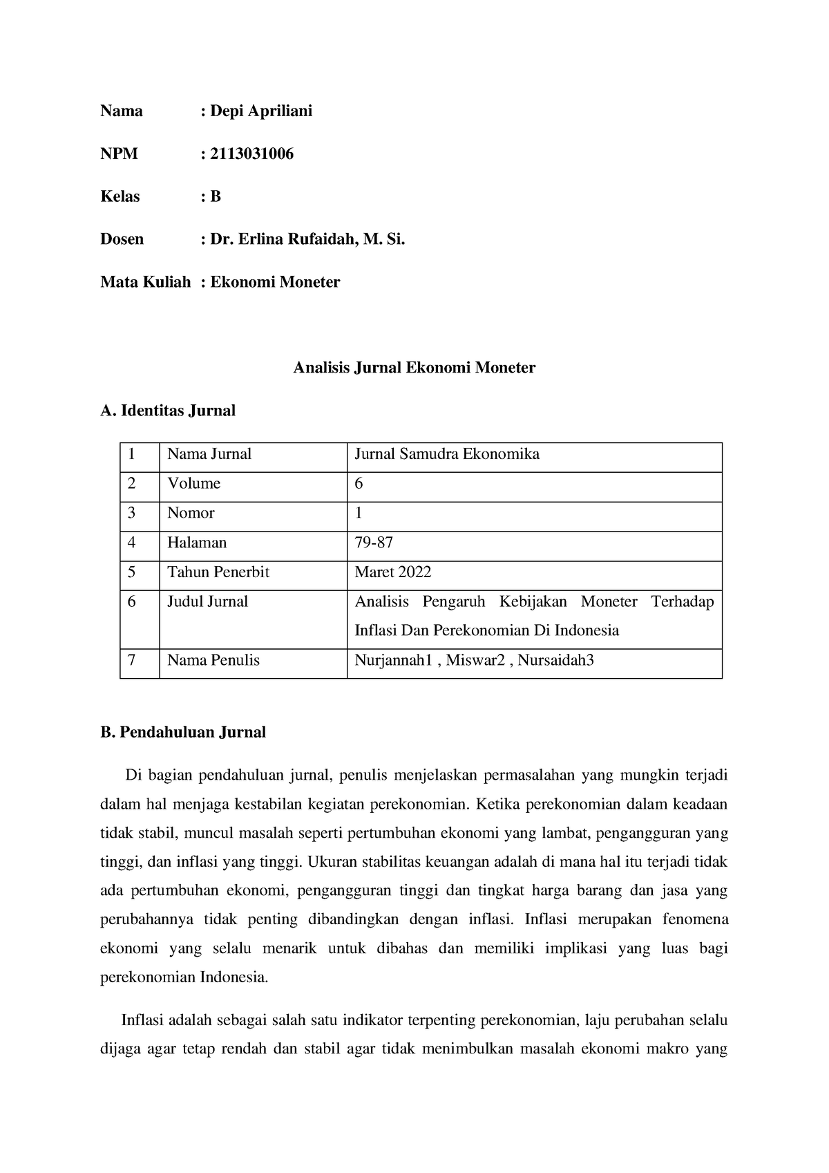 Analisis Jurnal - Nama : Depi Apriliani NPM : 2113031006 Kelas : B ...