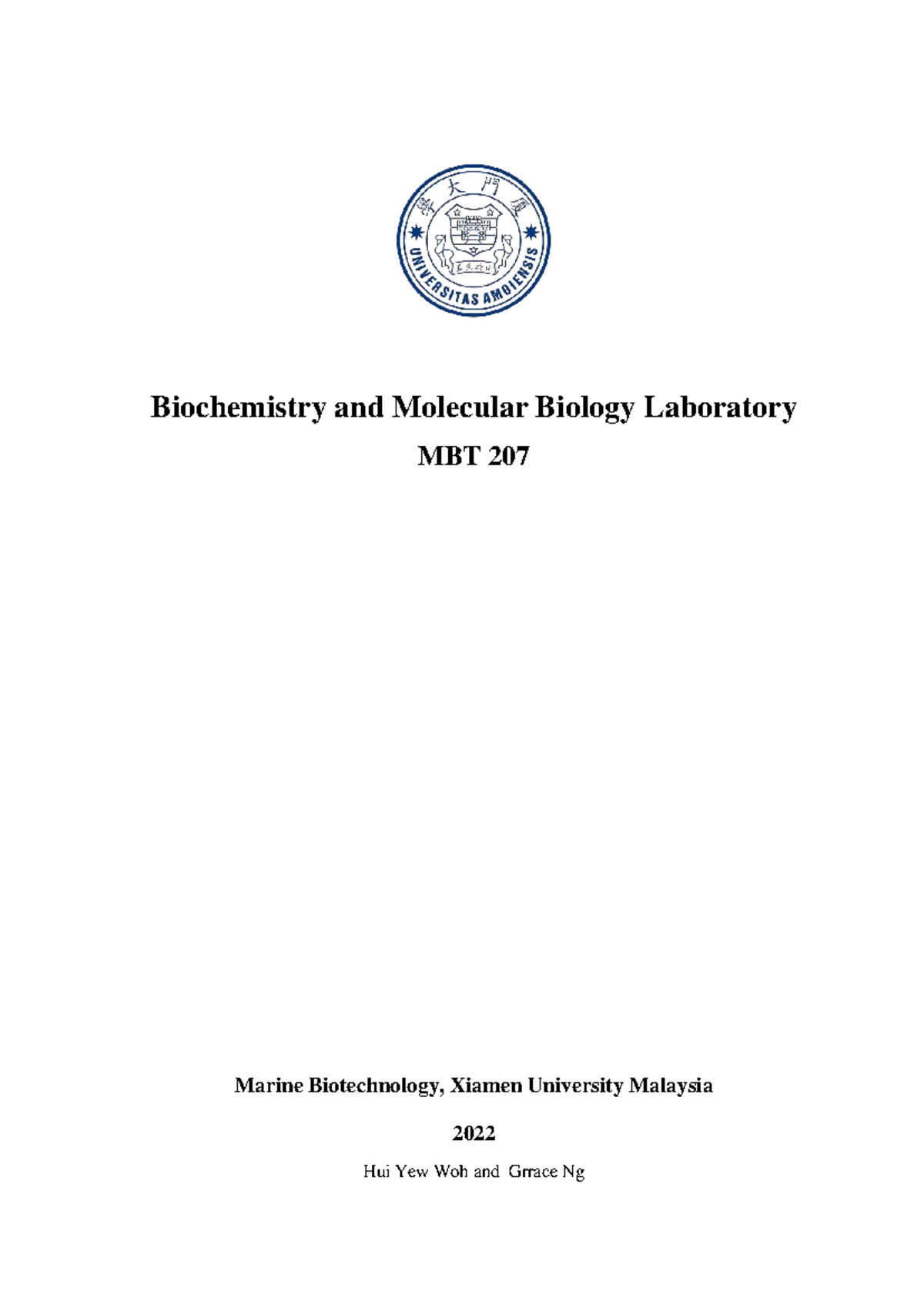 MBT207 Complete Manual April 2022 Biochemistry and Molecular Biology