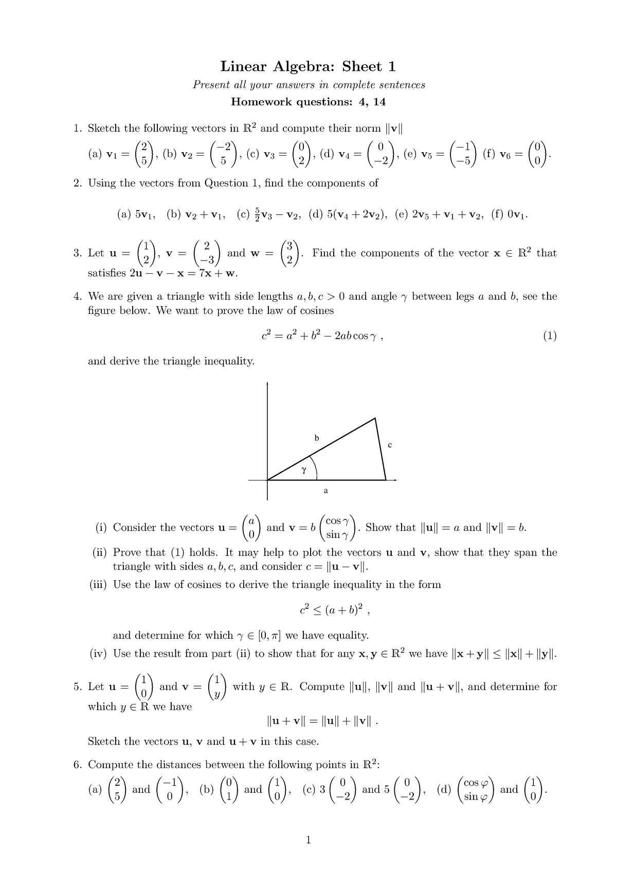 LA Homework 1 - Linear Algebra: Sheet 1 Present All Your Answers In ...