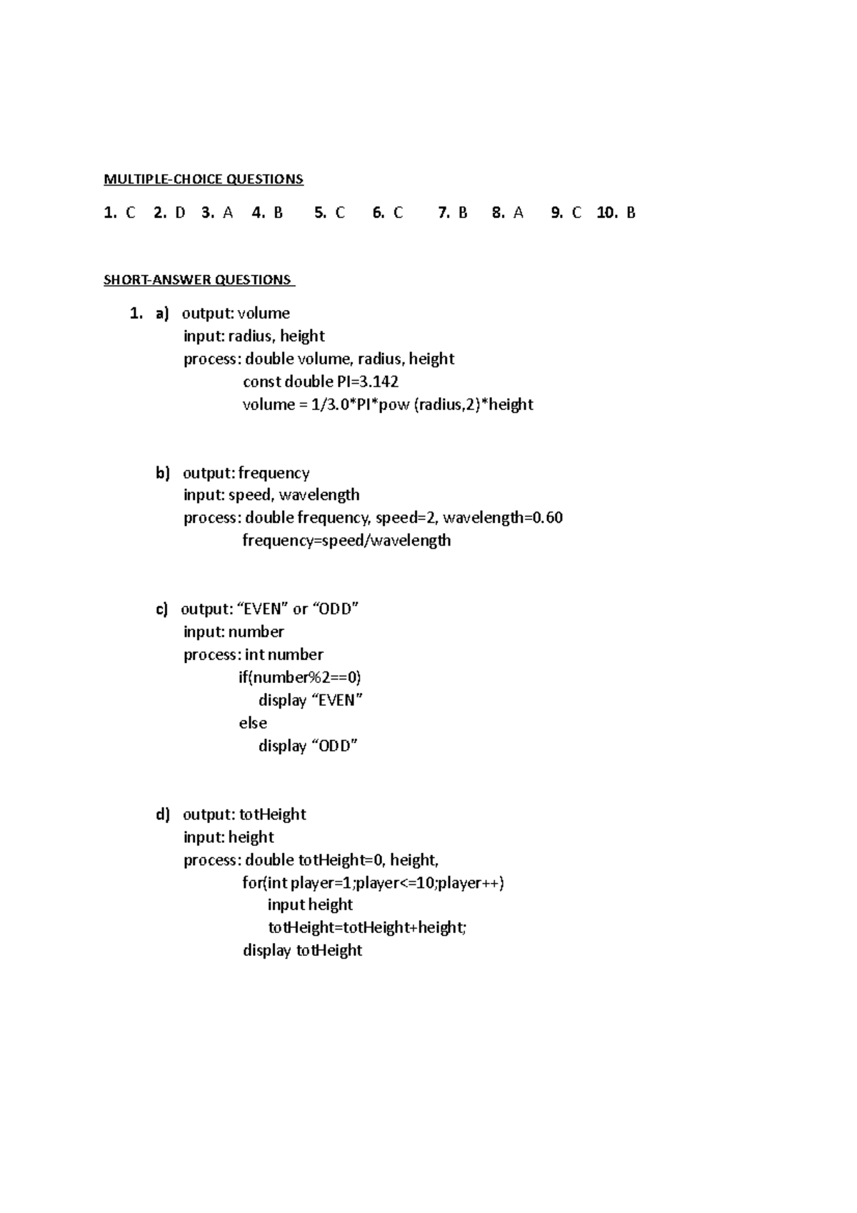 CSCexercise ch P1 - introduction to c++ practice - MULTIPLE-CHOICE ...