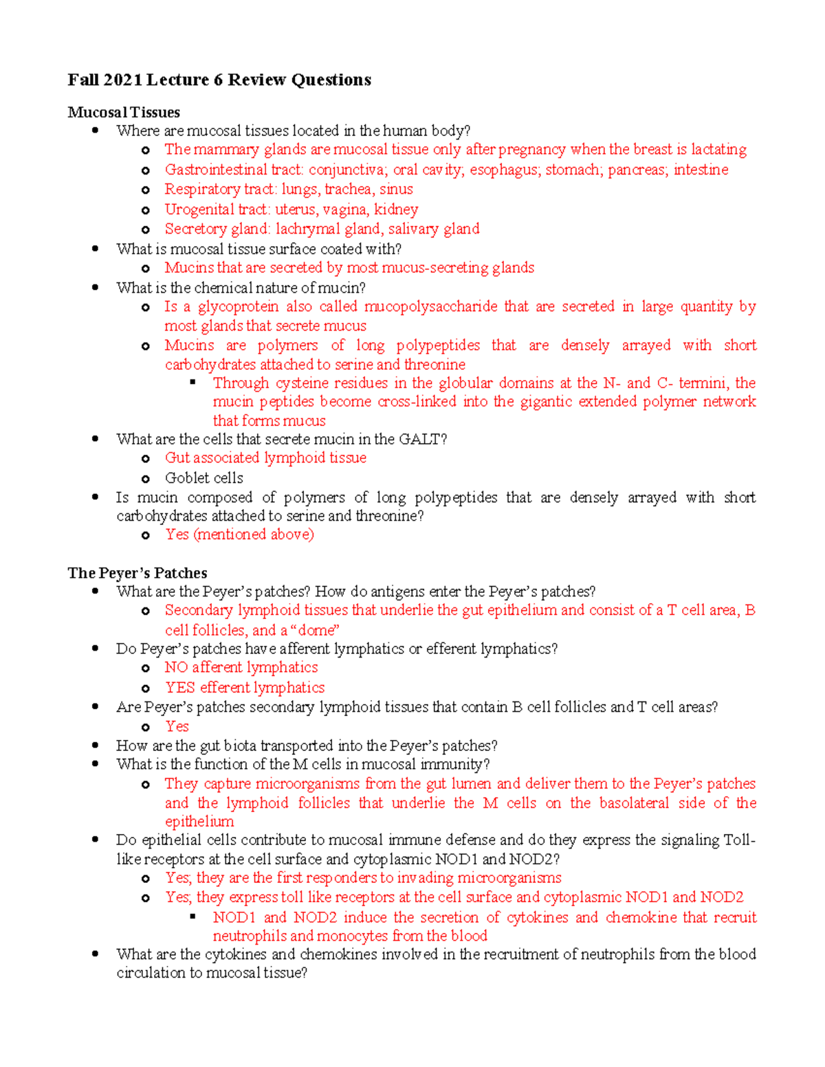Lecture 6 Review for Immunology Exam 2 - MLS4861 - USF - Studocu