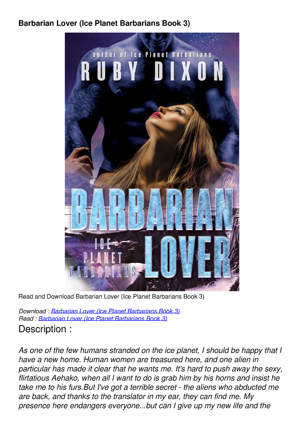 PDF book Barbarian Lover (Ice Planet Barbarians Book 3) download ...