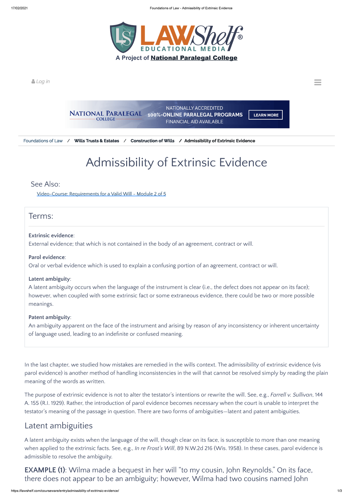 Ambiguity: IURI 274 - 17/02/2021 Foundations of Law - Admissibility of ...