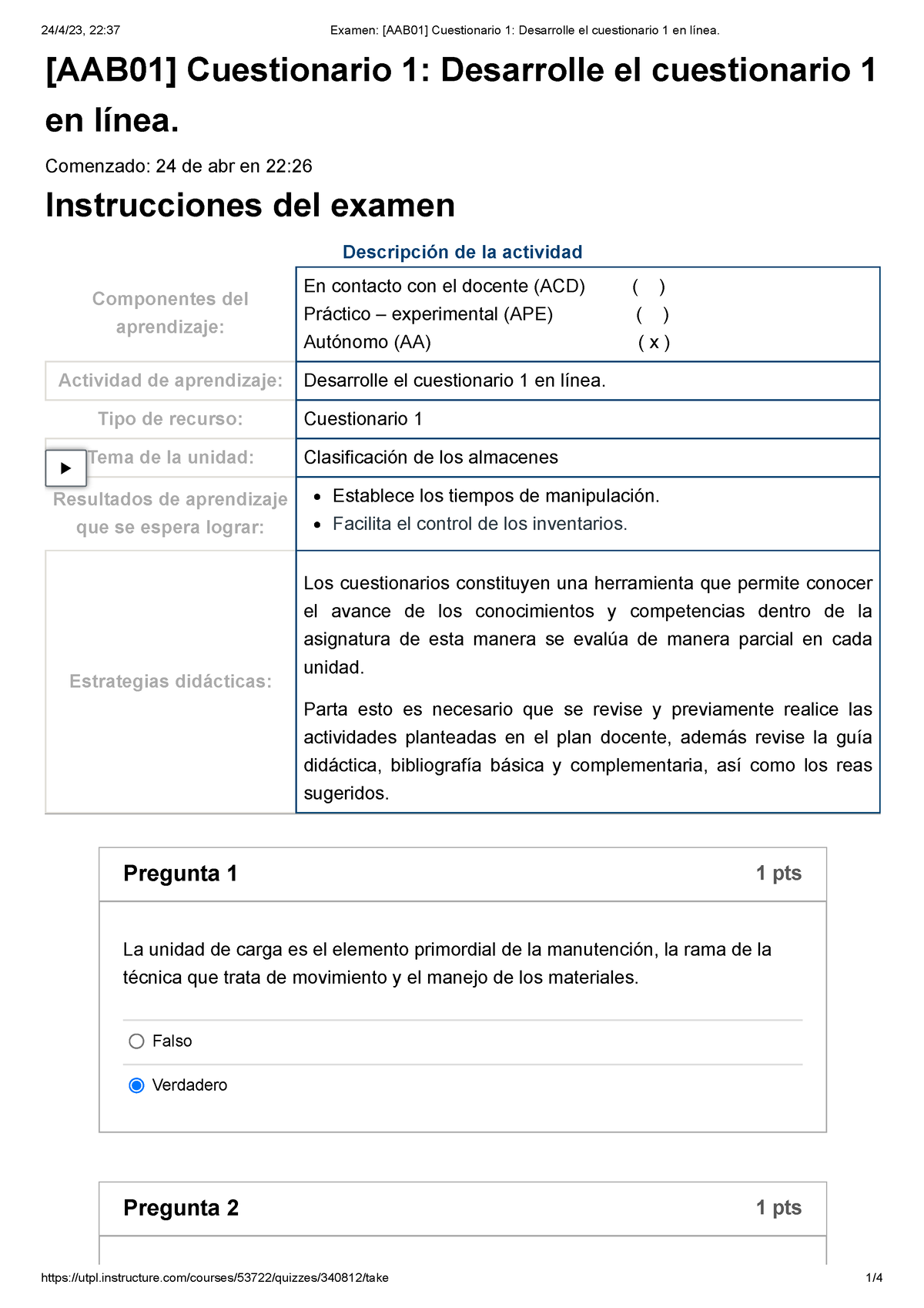 Examen [AAB01] Cuestionario 1 Desarrolle El Cuestionario 1 En Línea ...