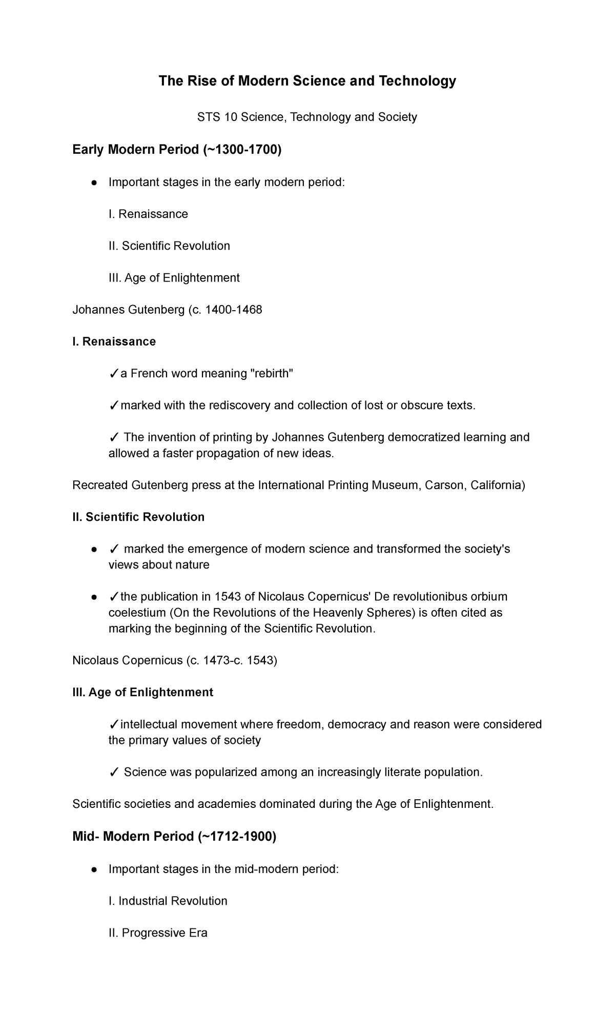 STS-10 - This Is A Lecture Notes About The Rise Of Modern Science And ...