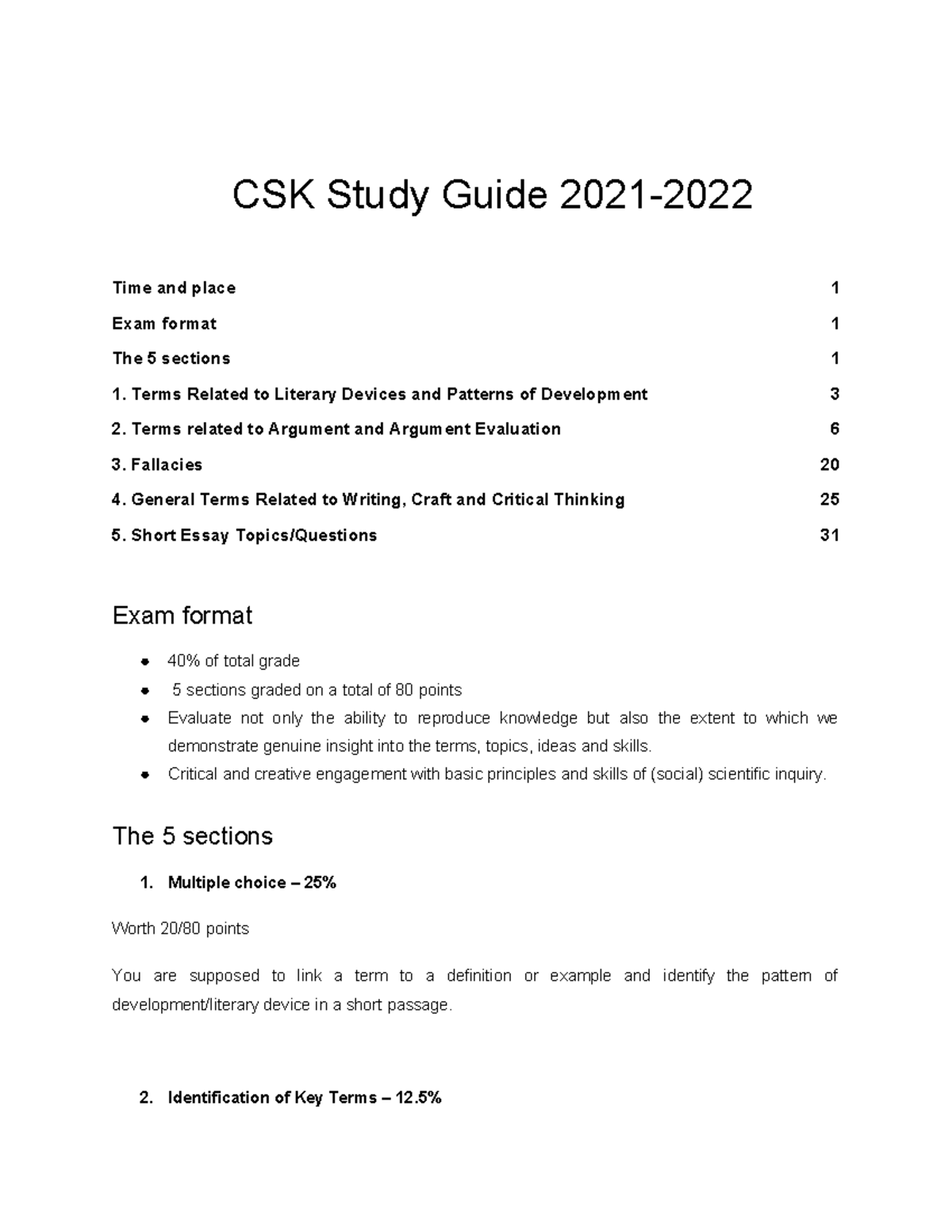 CSK Final Exam Study Guide - CSK Study Guide 2021- Time and place 1 ...