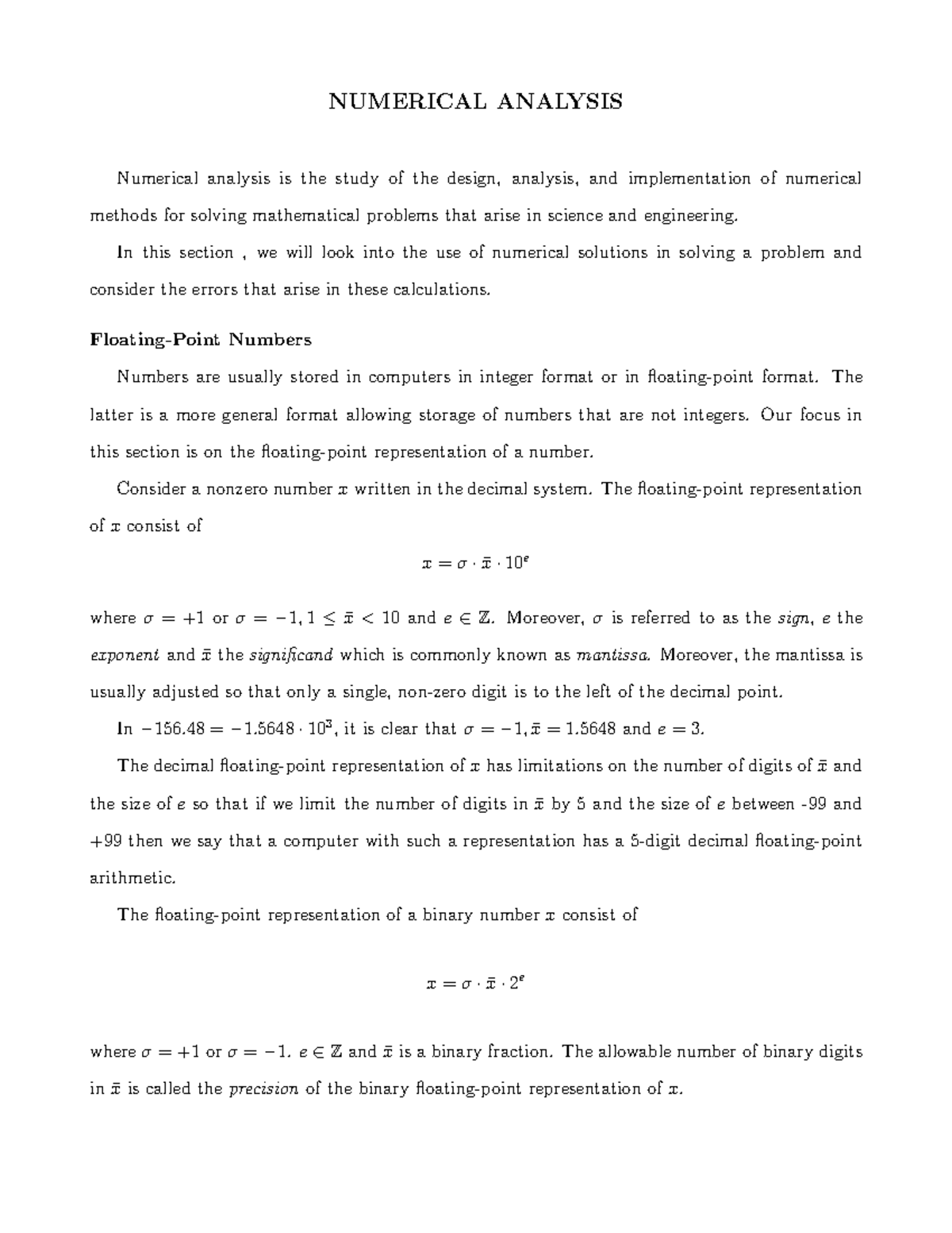 Floating Point Representation Numerical Analysis Numerical Analysis Floating Point Representation Numerical Analysis Numerical Analysis