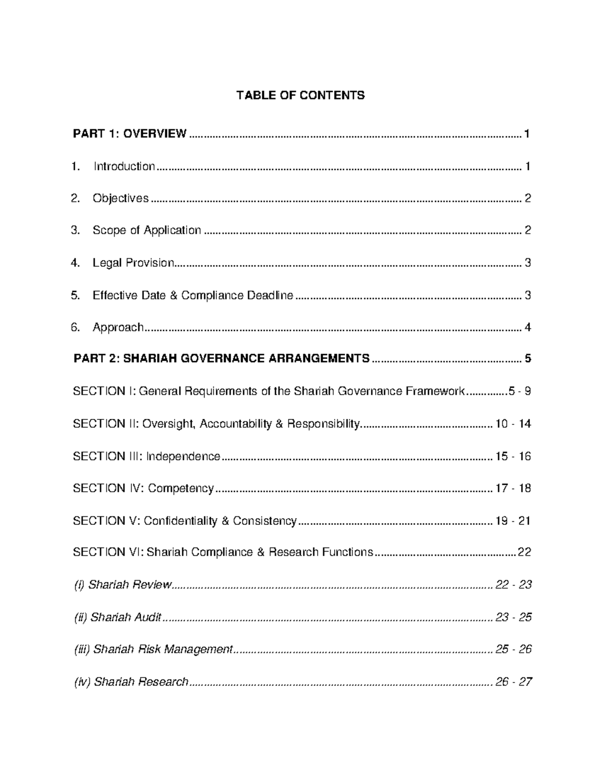 Shariah Governance Framework 2010 2010 1026 - TABLE OF CONTENTS PART 1 ...