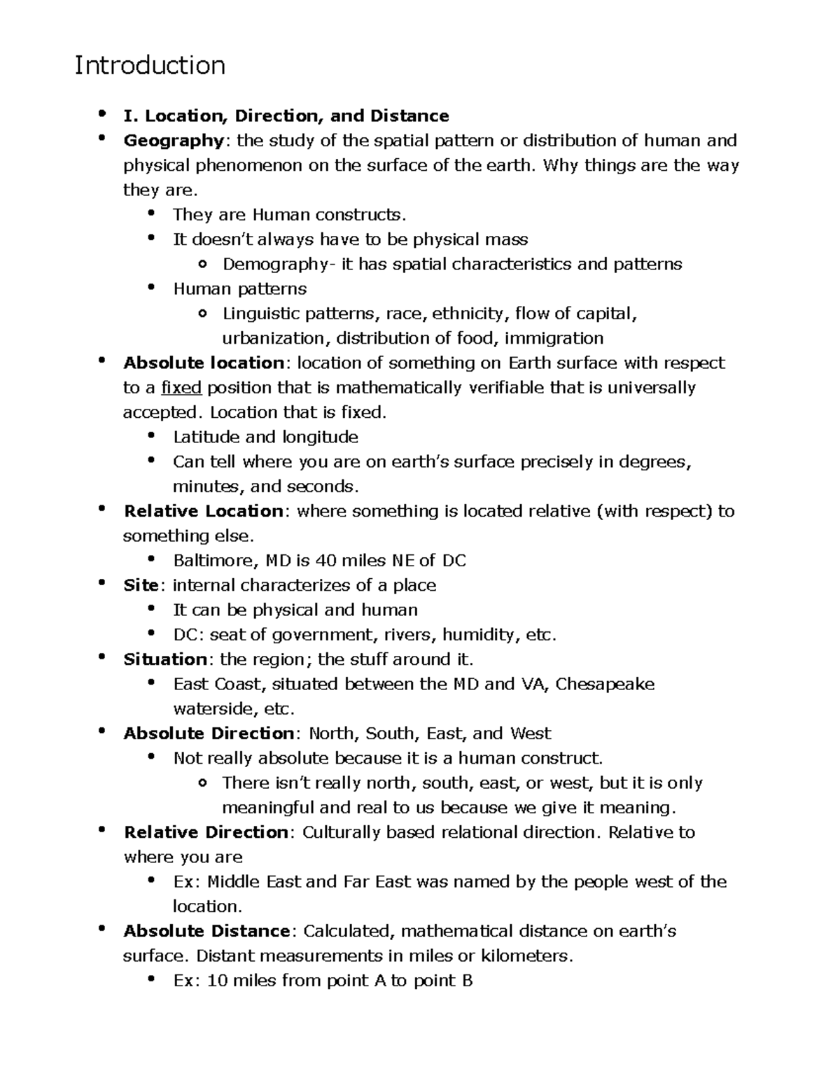 World Regional Geography - Introduction I. Location, Direction, And ...