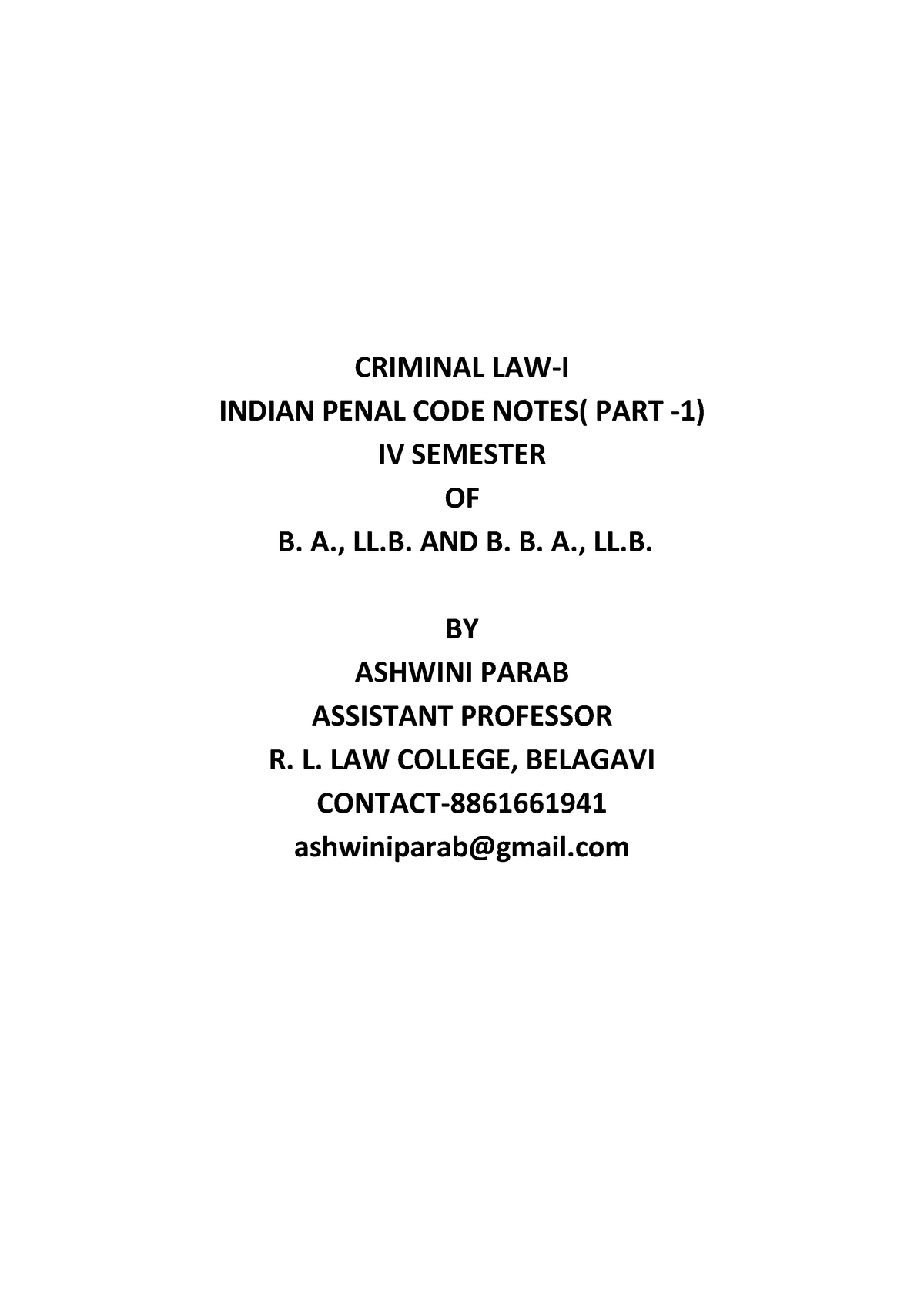 IPC Notes IV SEmester B. A.,LL.B And B.B.A., LL - CRIMINAL LAW-I INDIAN ...