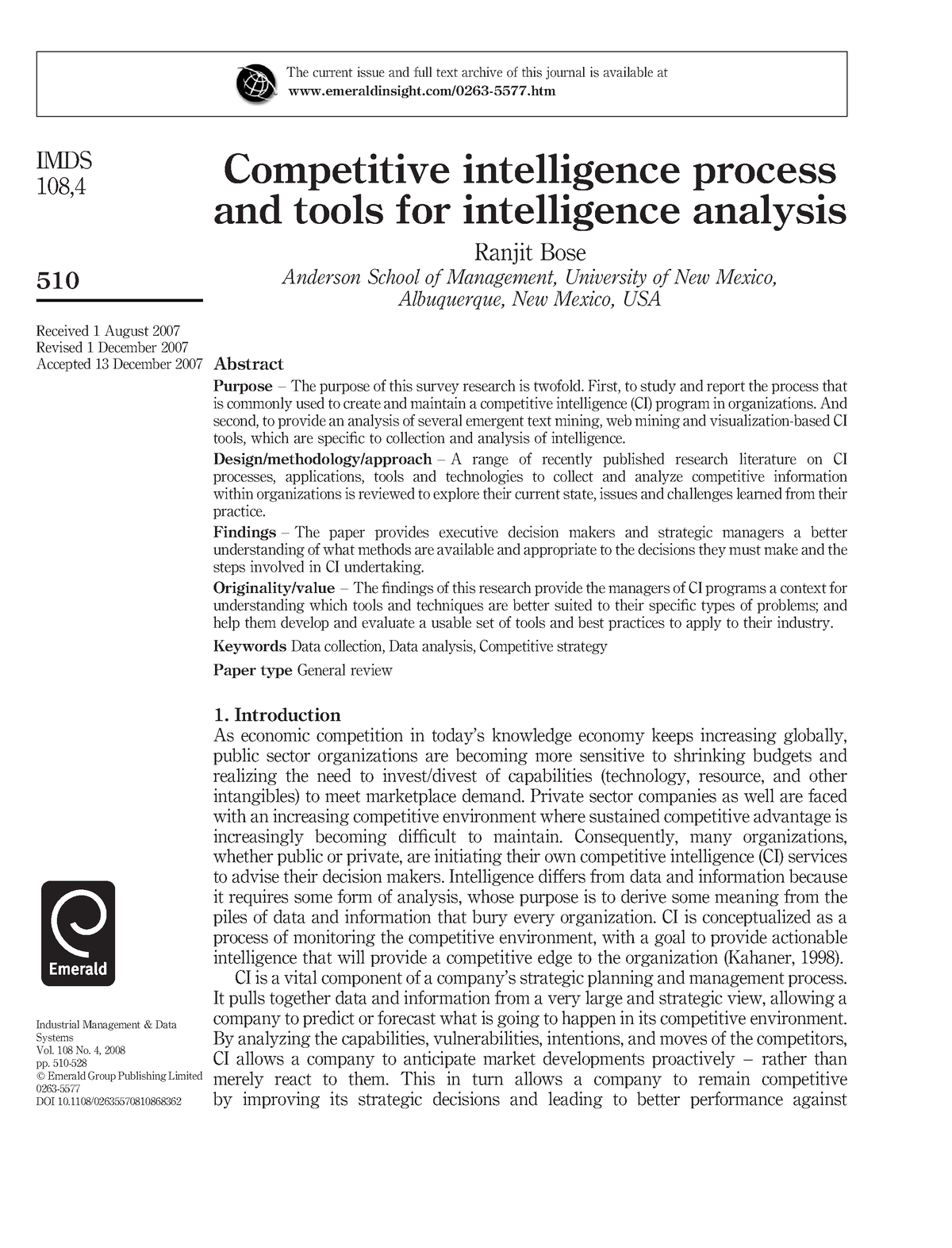 competitive intelligence thesis