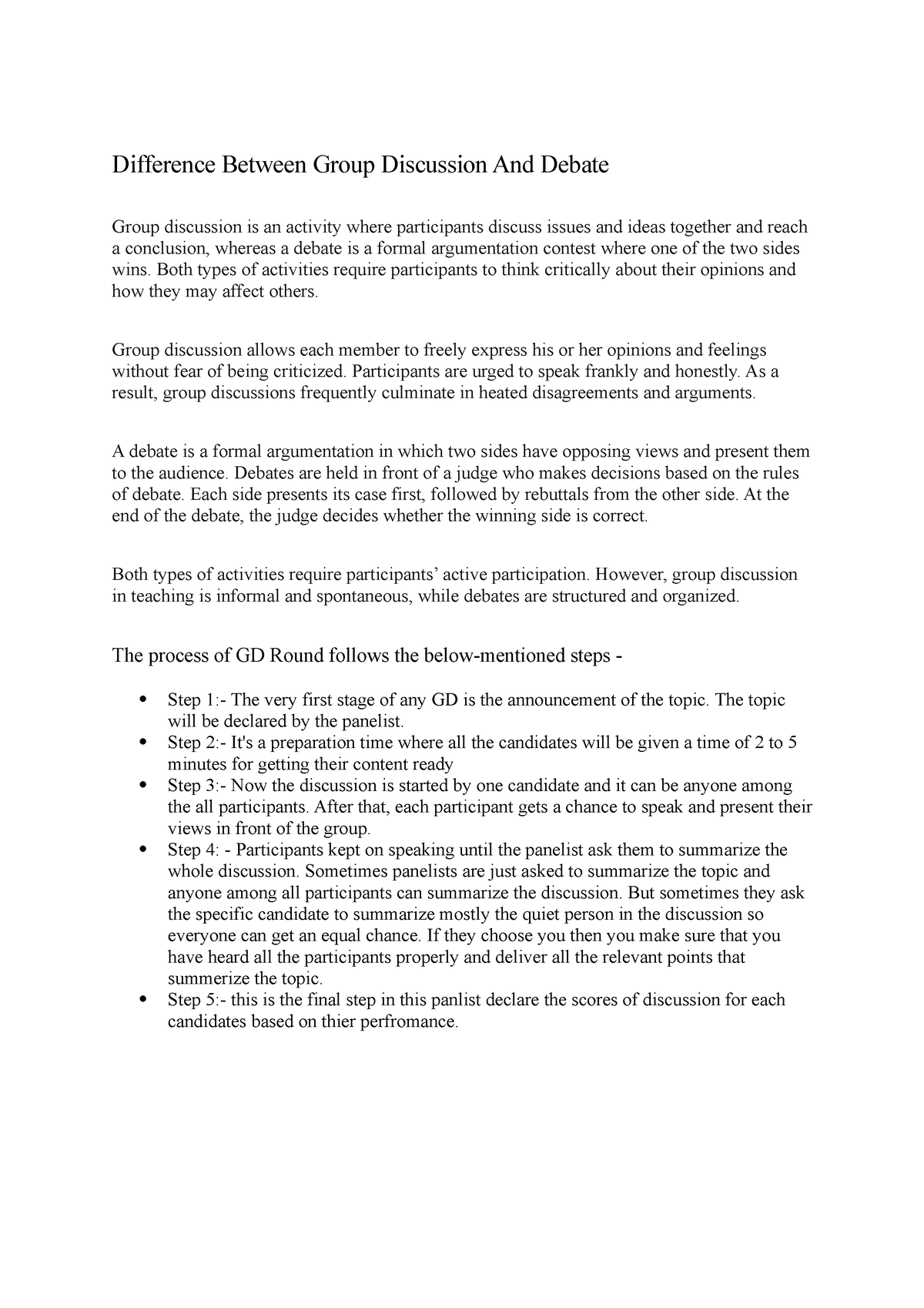 Group Discussion Notes Difference Between Group Discussion And Debate