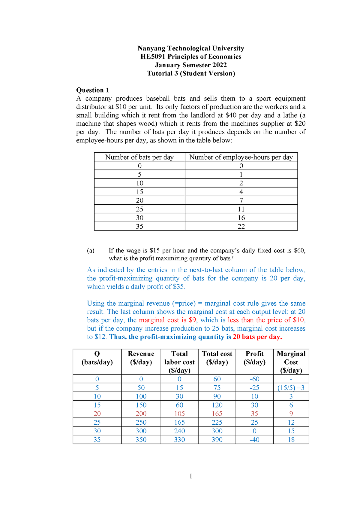 NTU Tutorial 3 Answers he5091 tutorial work - Nanyang