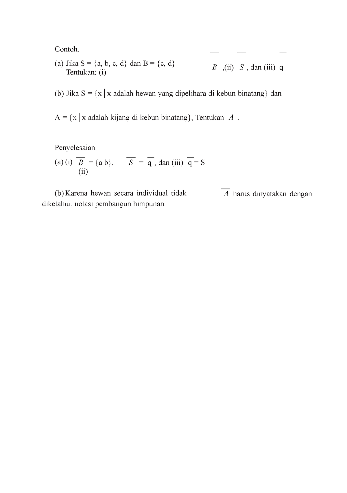 Himpunan Bagian - Contoh. (a) Jika S = {a, B, C, D} Dan B = {c, D ...