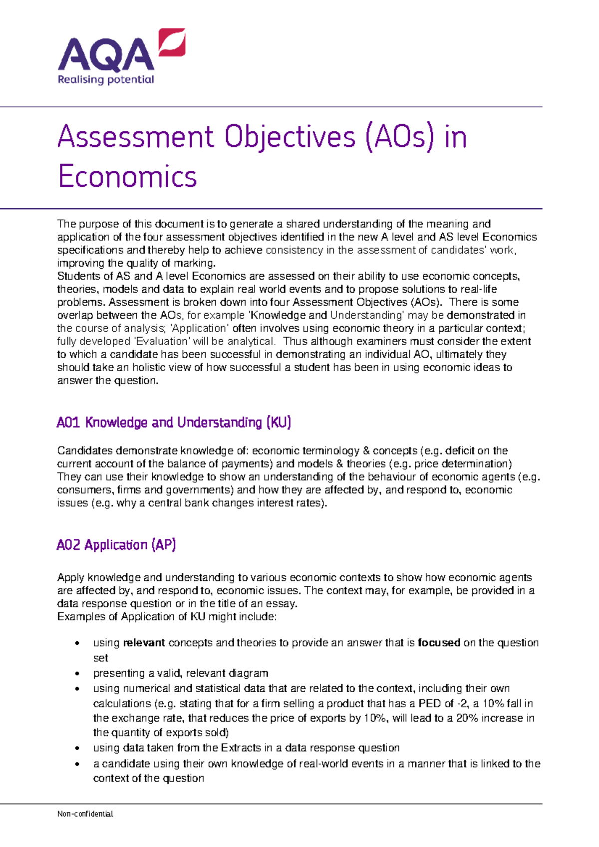 Economics Assessment Objectives - Non-confidential Assessment ...