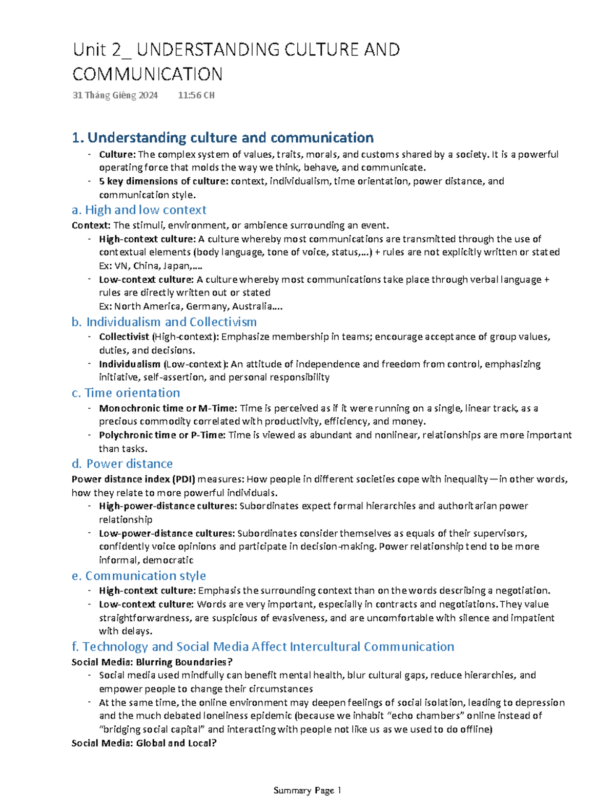 Unit 2 Understanding Culture AND Communication - 1. Understanding ...