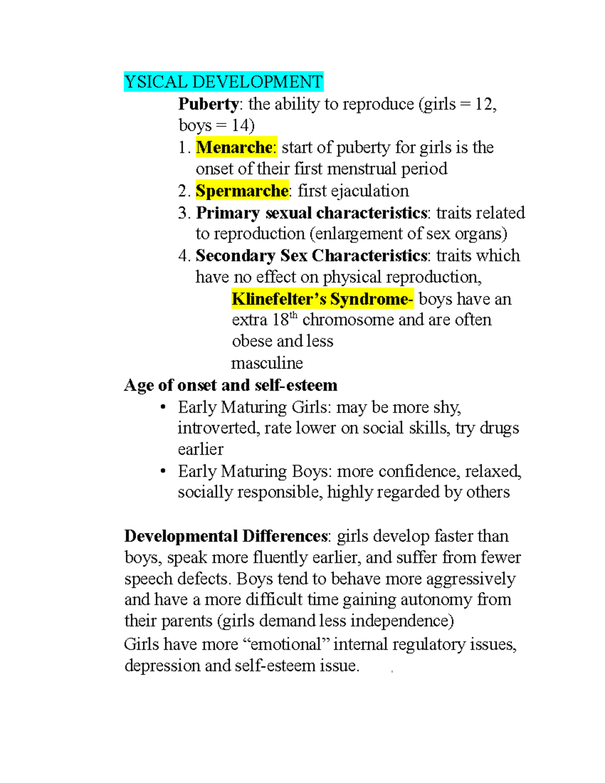 DP25 - notes - YSICAL DEVELOPMENT Puberty: the ability to reproduce ...