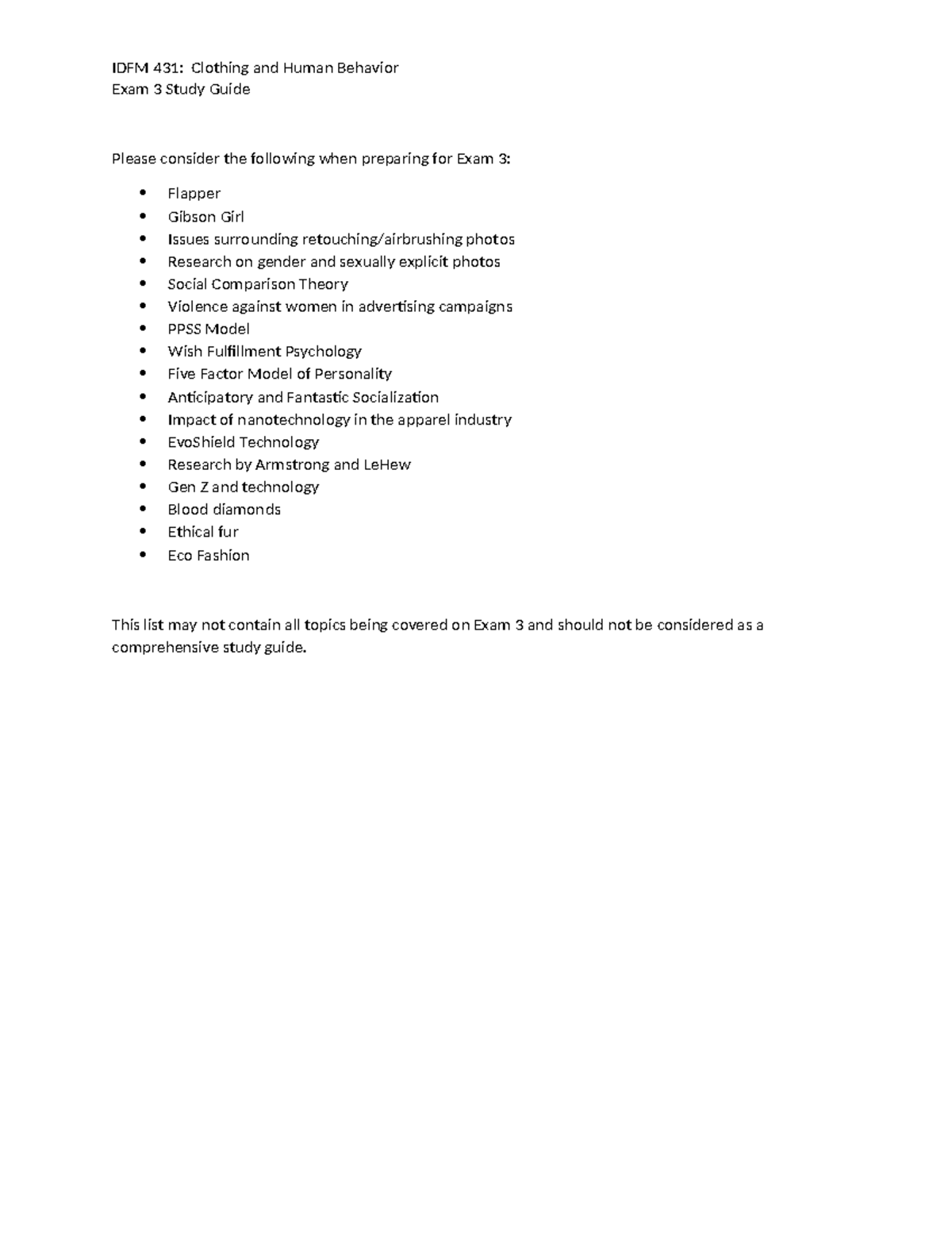 431Exam3 Review 4th ED - IDFM 431: Clothing and Human Behavior Exam 3 ...