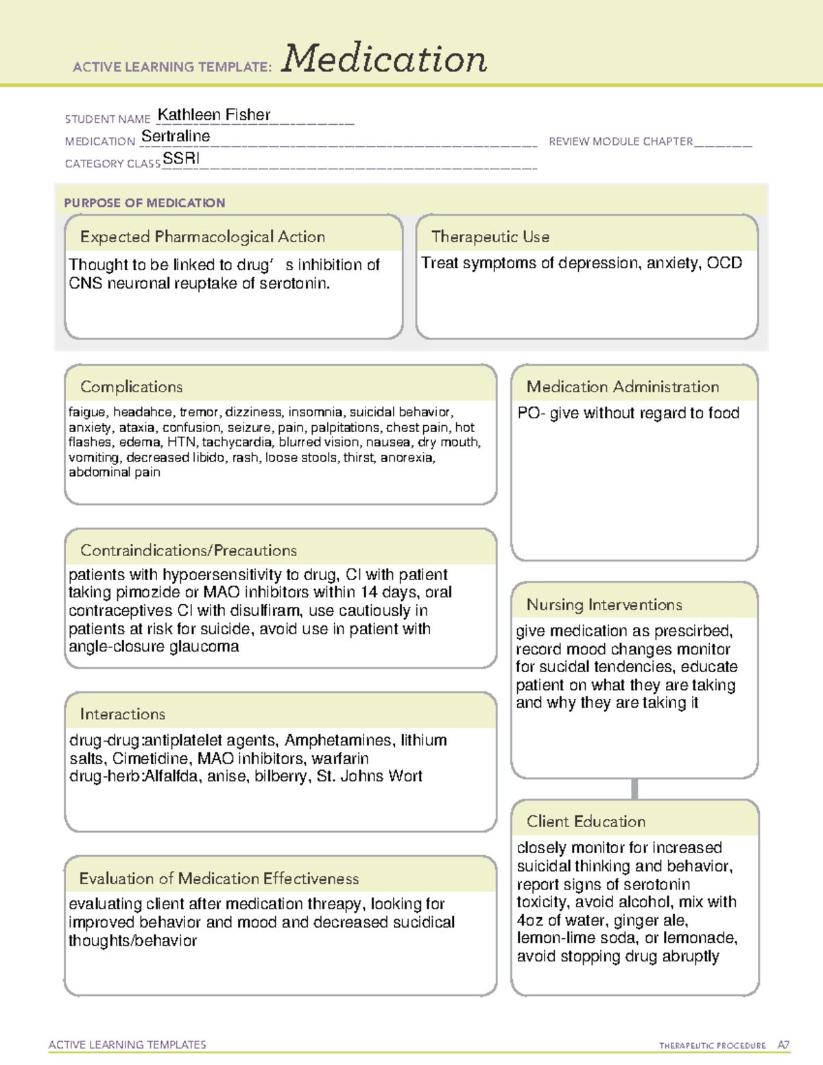 Medtemp sertraline ATI medication/system template ACTIVE LEARNING