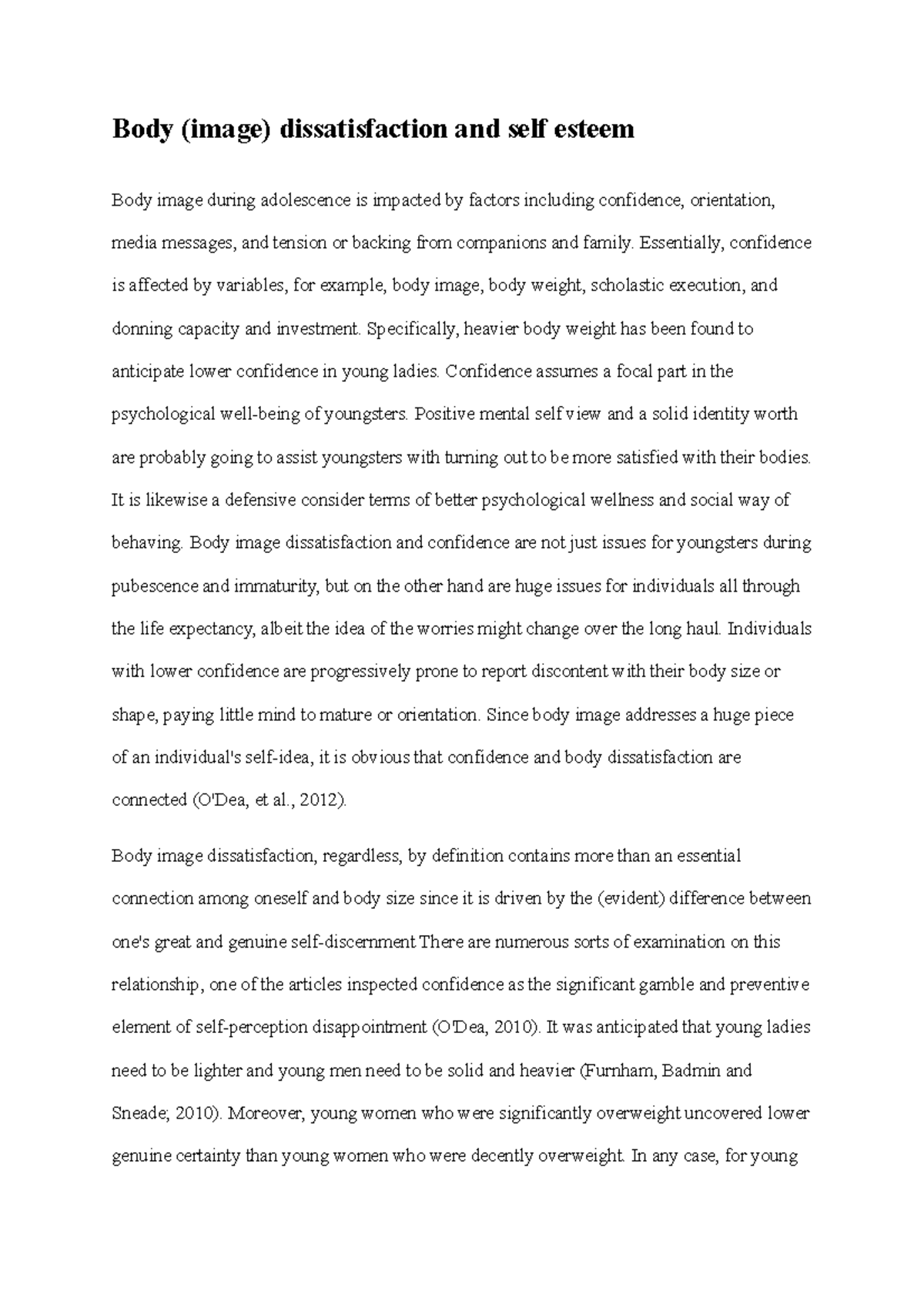 Body (image) dissatisfaction and self esteem - Essentially, confidence ...