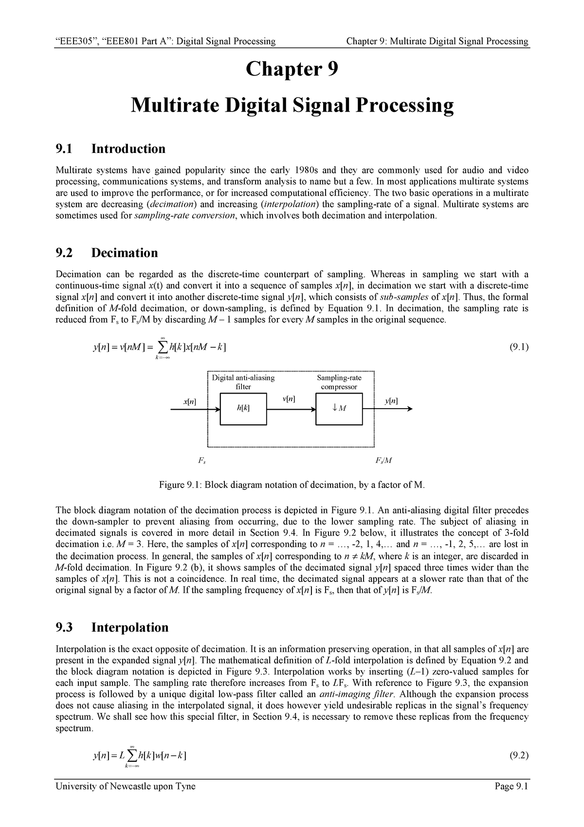 Chapter 9 - Chapter 9 Multirate Digital Signal Processing 9 ...