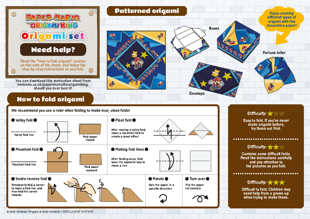 Paper Mario Origami Sheets - Enjoy creating diferent types of origami with  this decorative paper! - Studocu