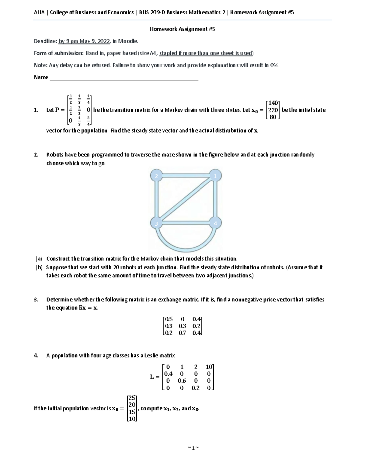 Homework Assignment 5 - sdsdsd - AUA | College of Business and ...