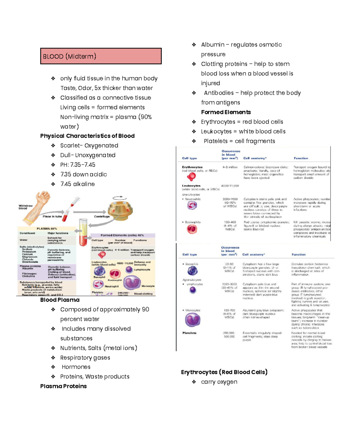 Blood-Midterm - blood - BLOOD (Midterm) only fluid tissue in the human ...