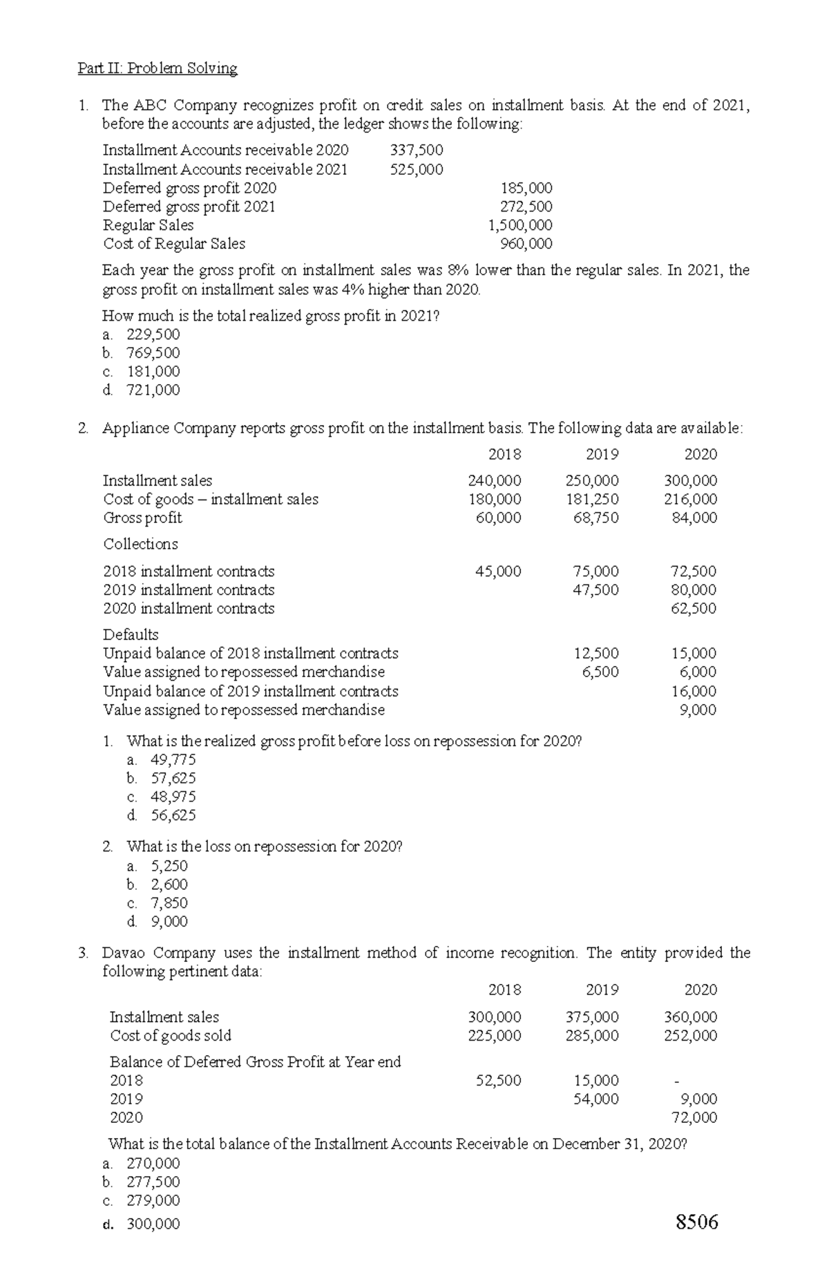 Installment sales accounting - Part II: Problem Solving The ABC Company ...