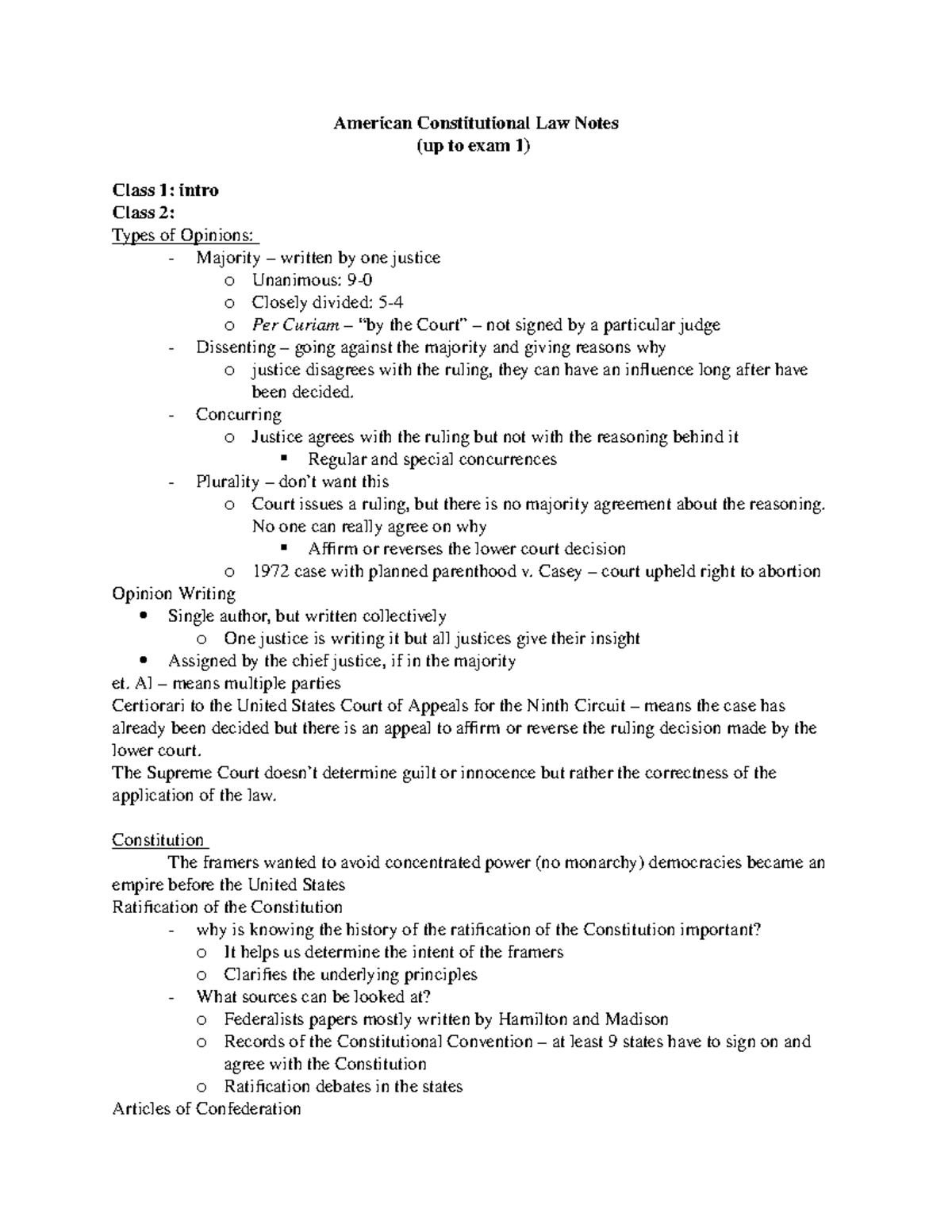 Exam 1 American Constitutional Law - American Constitutional Law Notes ...