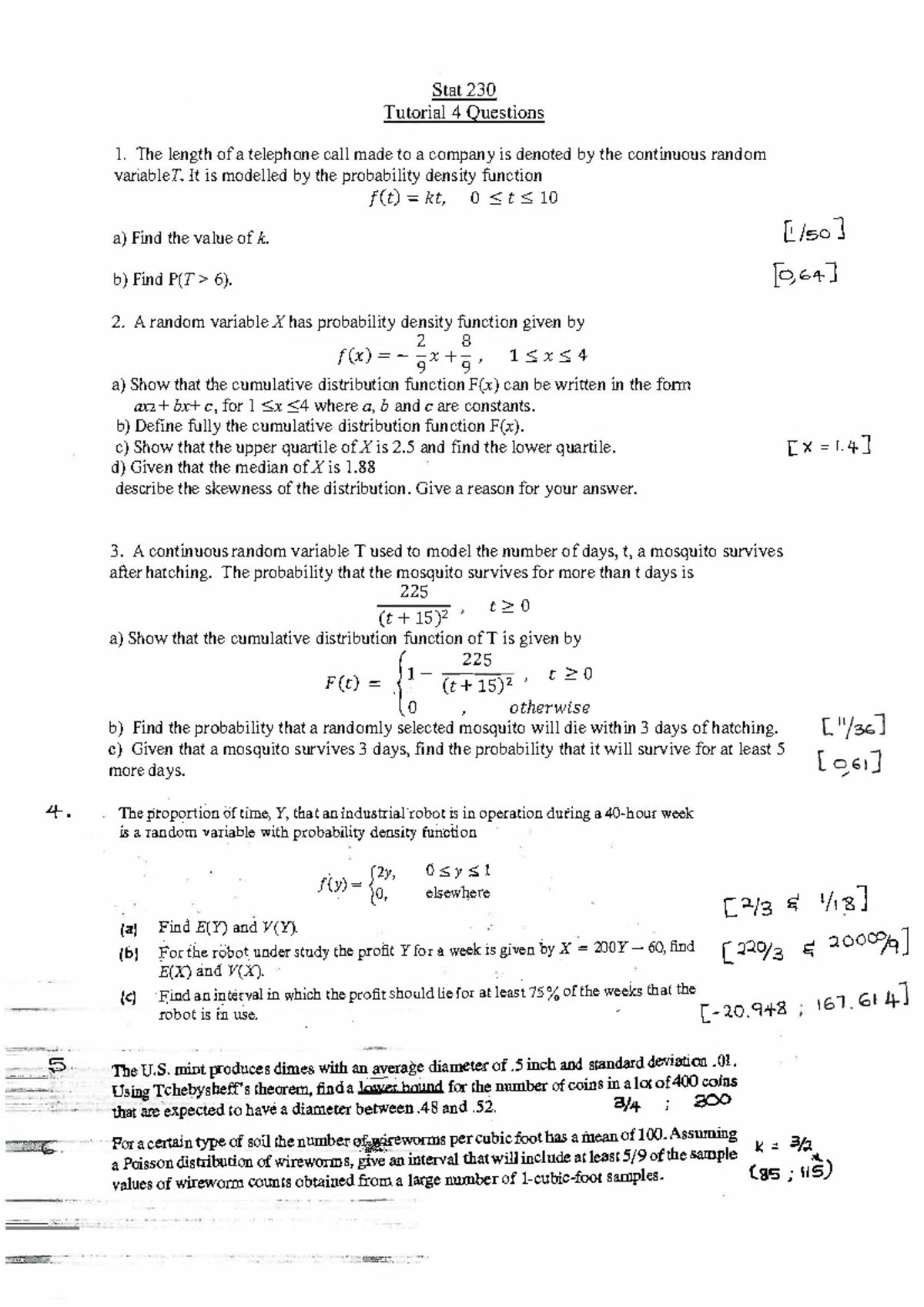 Tut 4 Questions Part B - Stat 230 Tutorial 4 Questions I. The length of ...