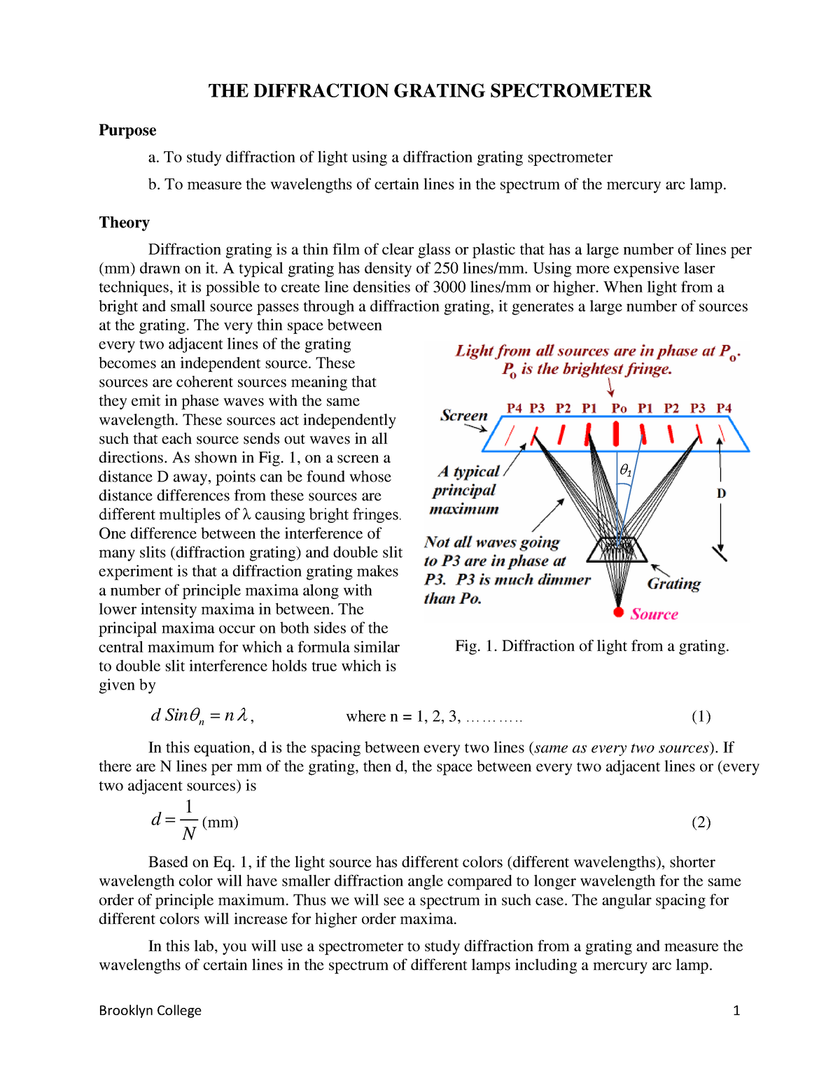 Diffraction grating ver 2 THE DIFFRACTION GRATING SPECTROMETER