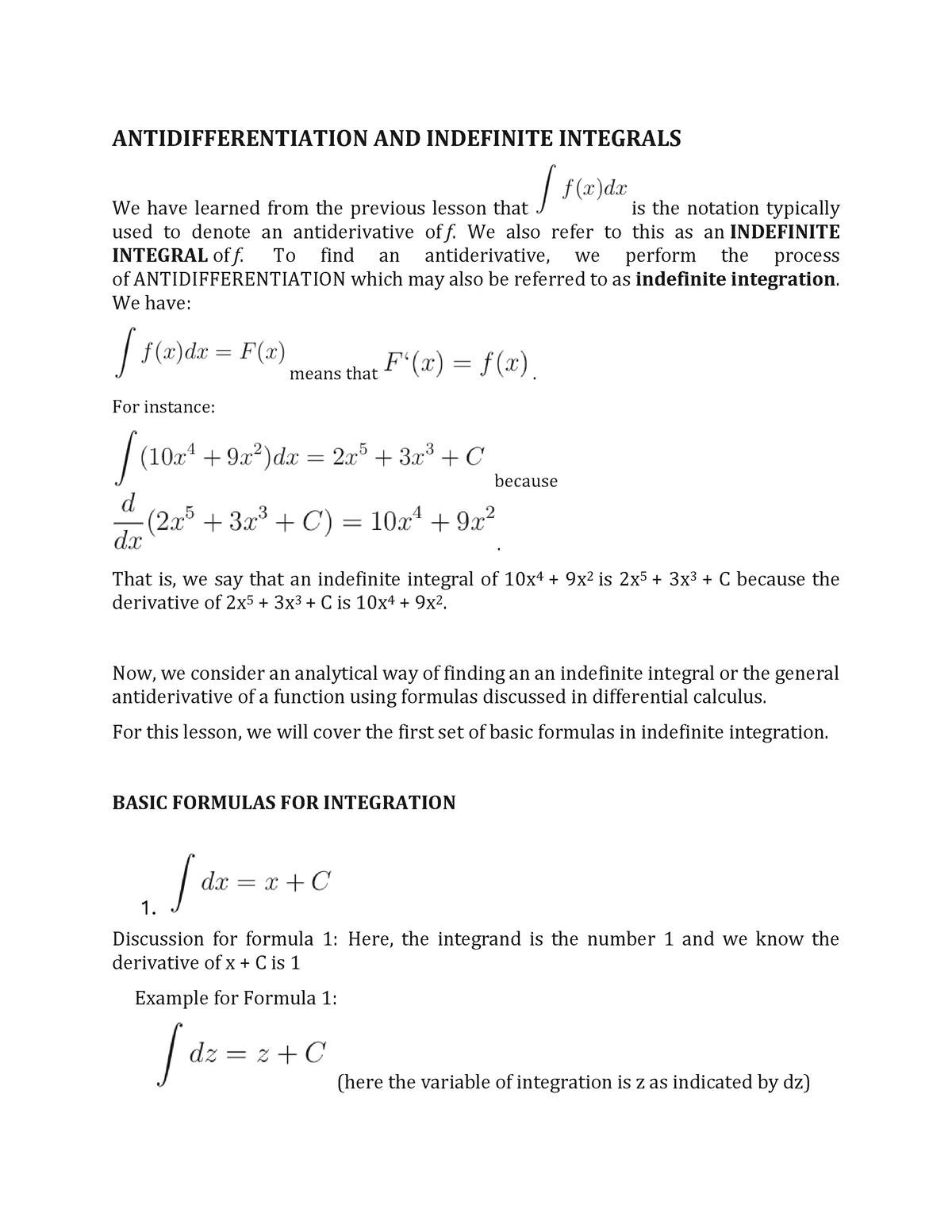 Antidifferentiation-updated - ANTIDIFFERENTIATION AND INDEFINITE ...