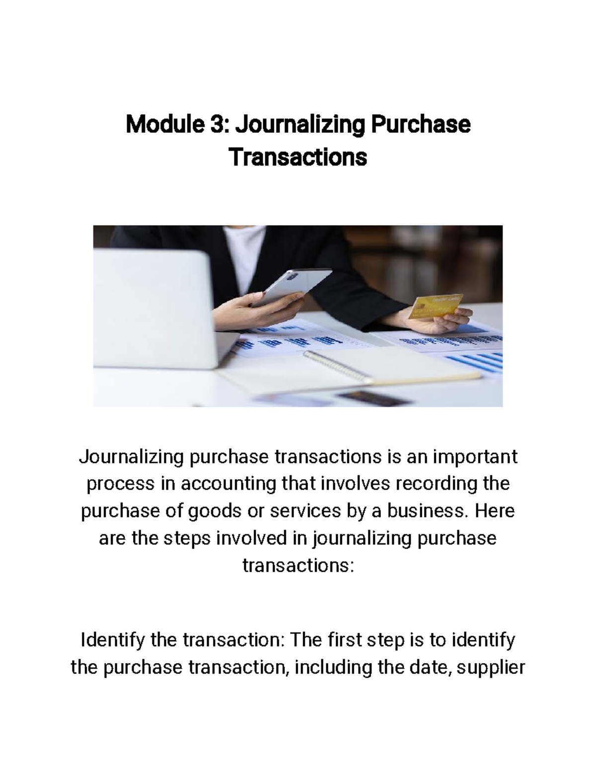 Module 3 Journalizing Purchase Transactions Module 3 Journalizing Purchase Transactions