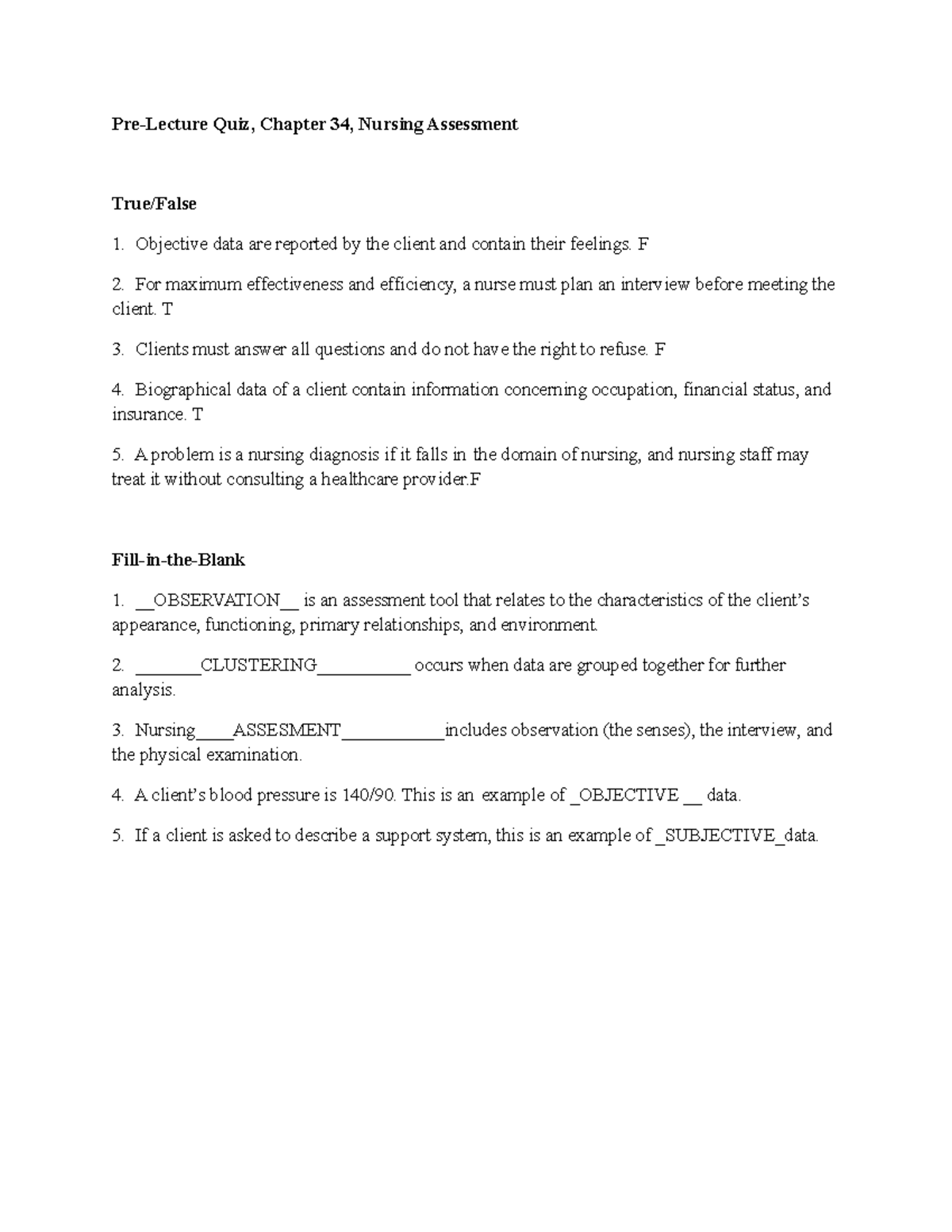 PLQ Chapter 34 - pre lecture quiz - Pre-Lecture Quiz, Chapter 34 ...