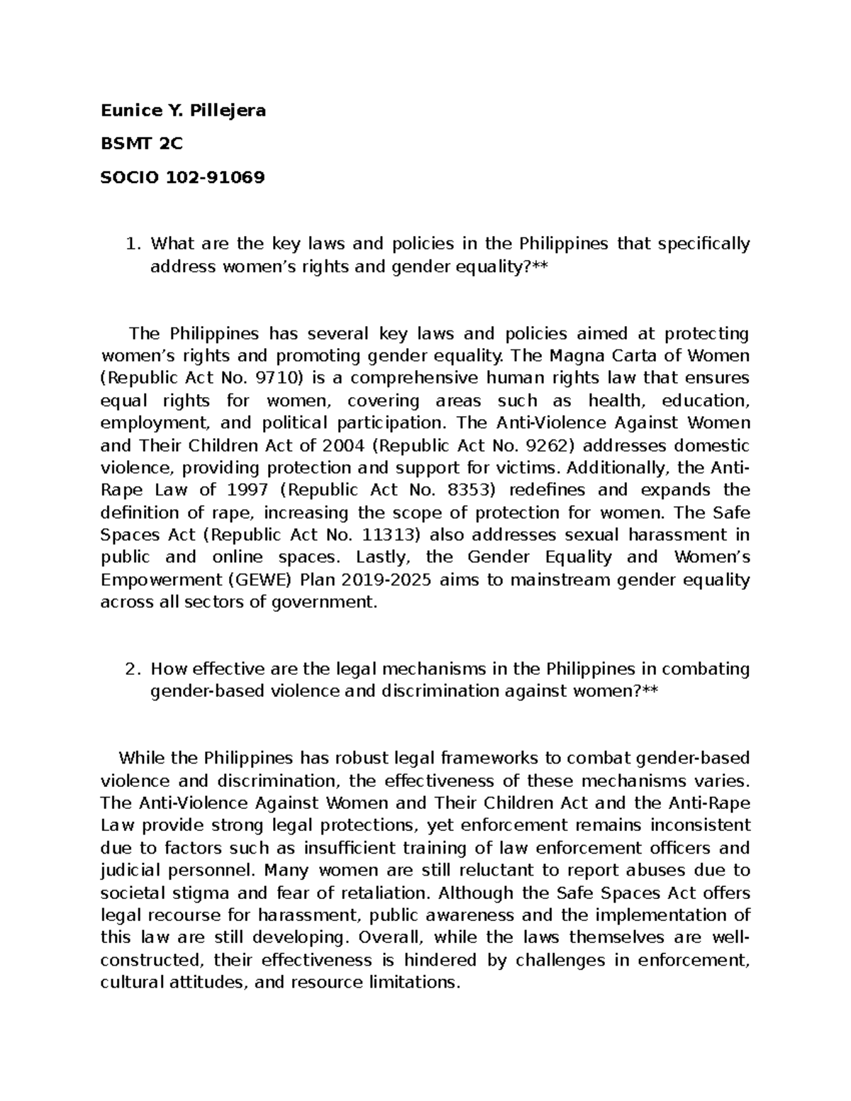 ACT2- Soico- Pillejera - Eunice Y. Pillejera BSMT 2C SOCIO 102- 1. What ...