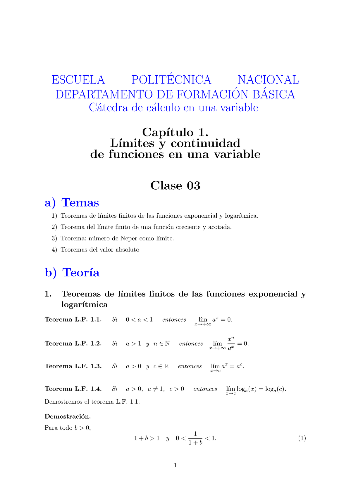 Calculo Catedra A Ejercicios De Repaso Escuela Polit Ecnica Nacional Departamento De