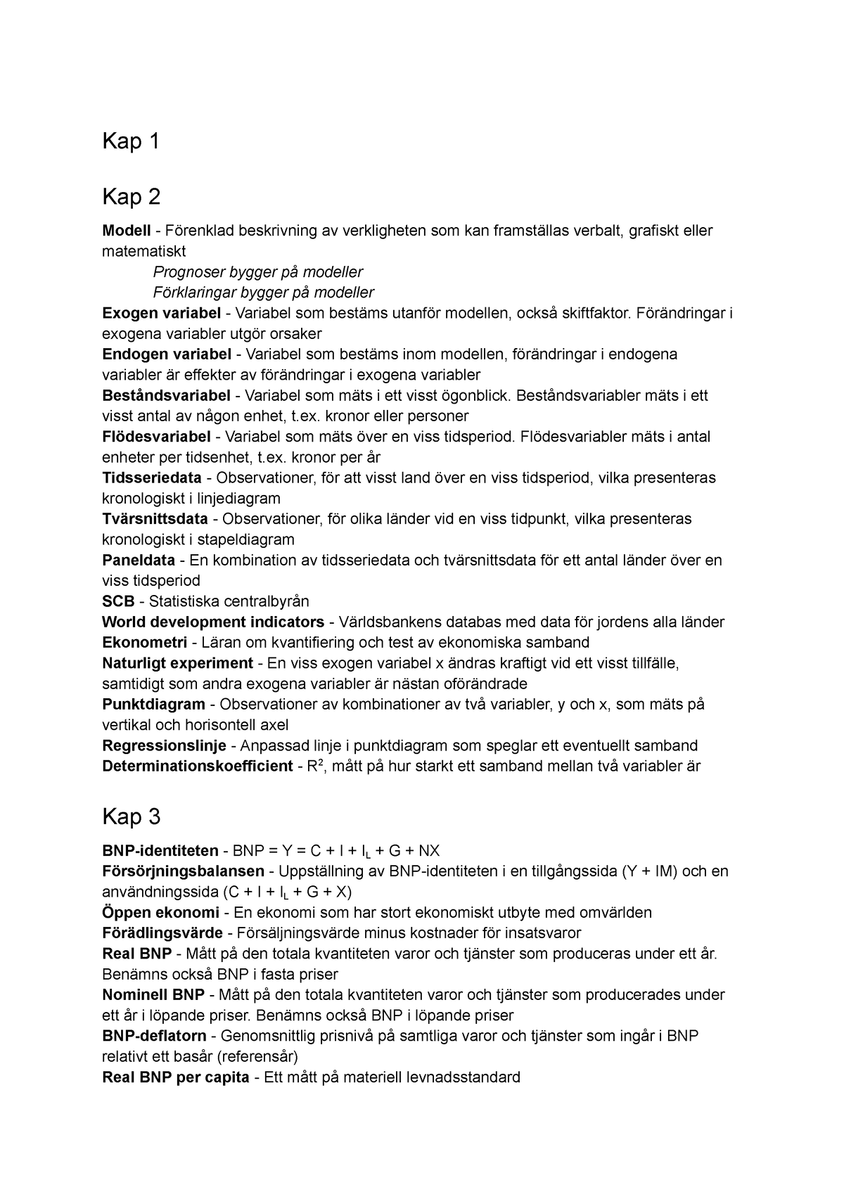 Begrepp - Grundläggande Makroekonomi - Kap 1 Kap 2 Modell - Förenklad ...