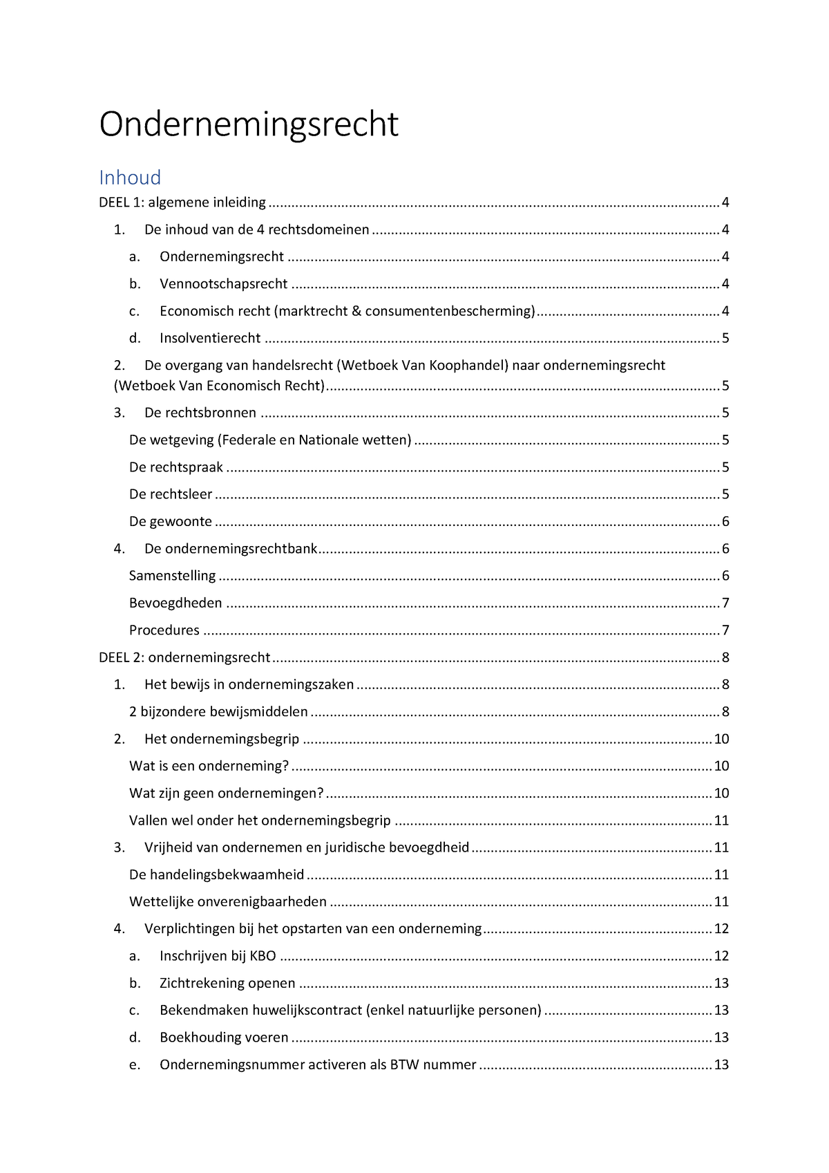 Ondernemingsrecht - Ondernemingsrecht DEEL 1: Algemene Inleiding Inhoud ...