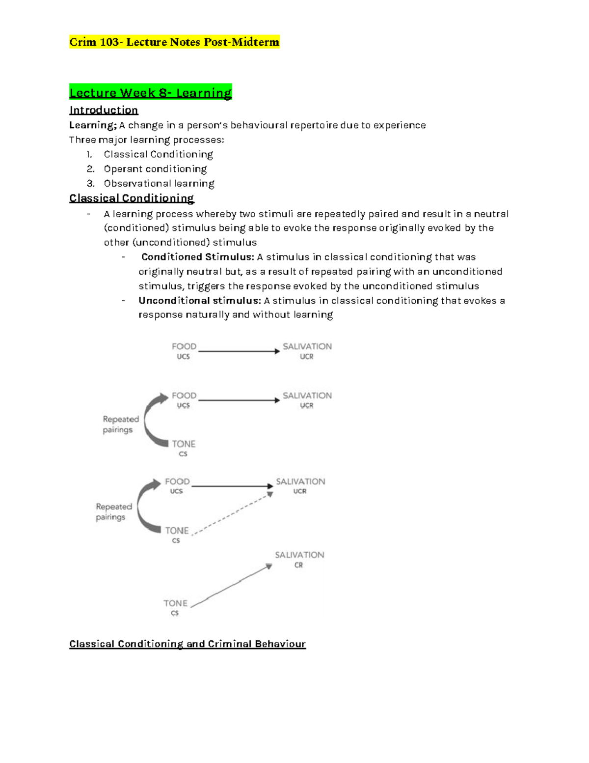 Crim 103 Lecture Notes Post-Midterm - Lecture Week 8- Learning ...