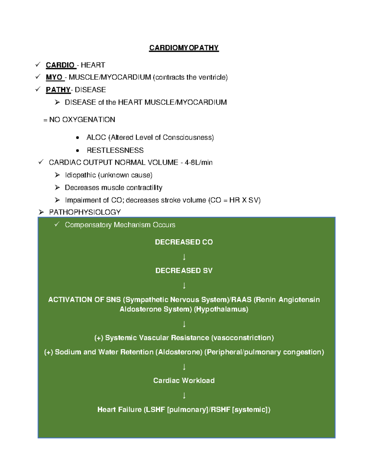 MS1- Notes- Cardiomyopathy - CARDIOMYOPATHY CARDIO - HEART MYO - MUSCLE ...