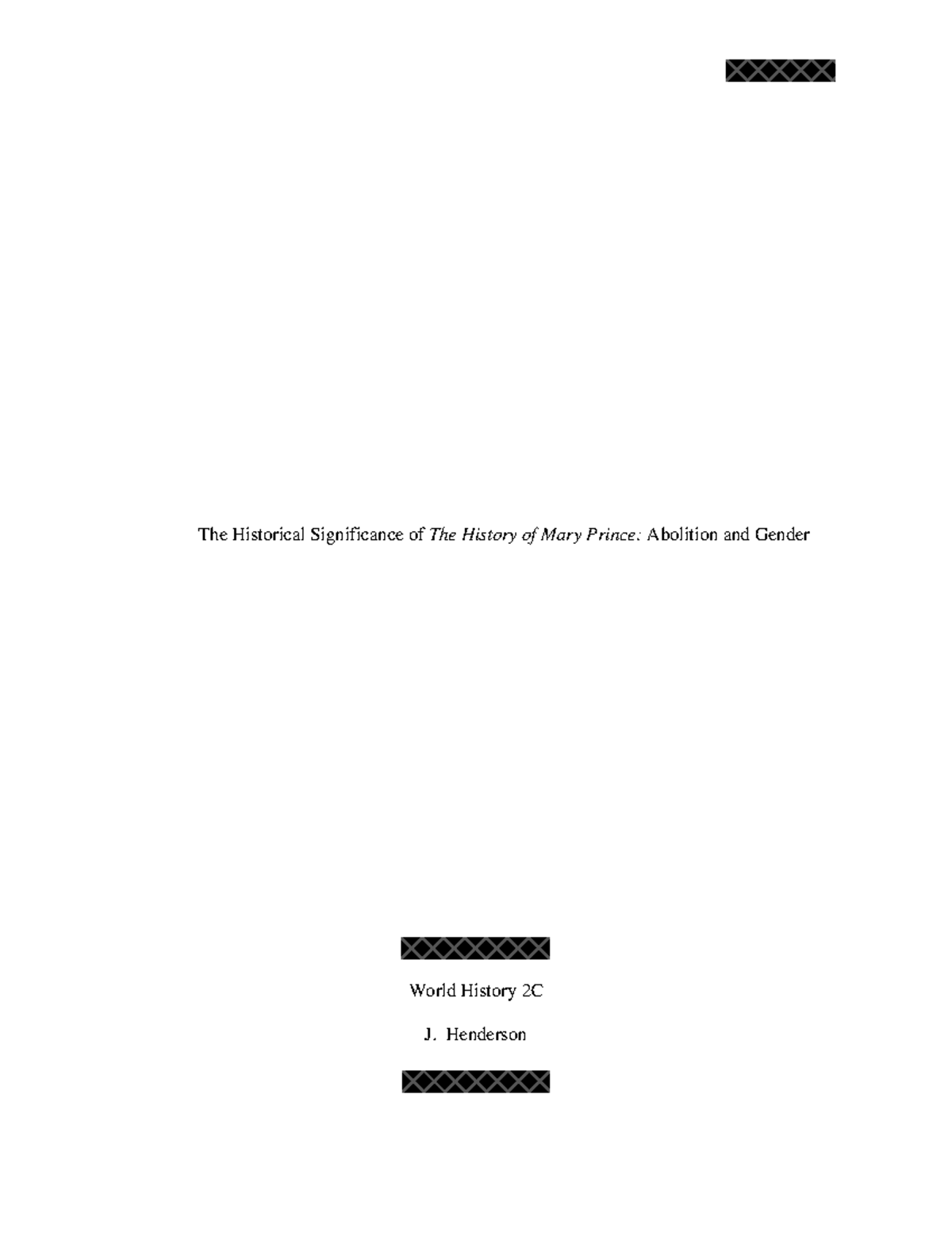 Mary prince essay 2C Example - The Historical Significance of + The ...